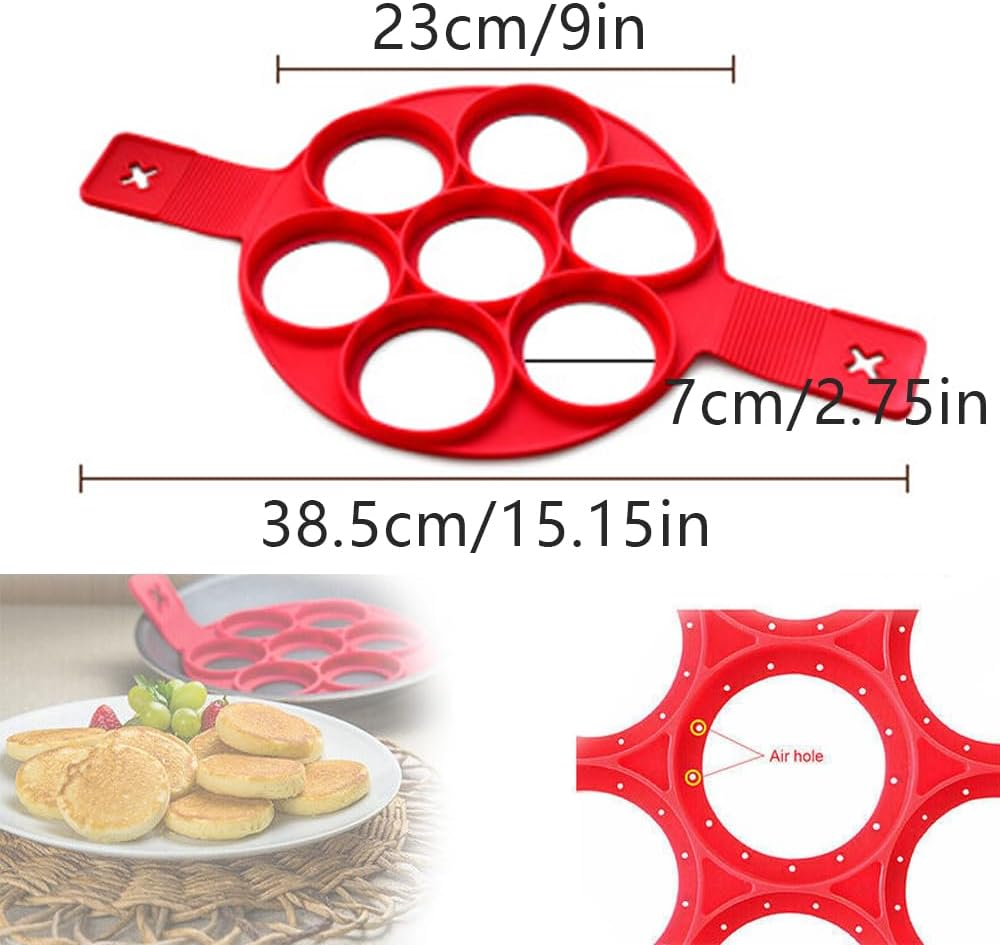 AIMALL Pancake Mold Maker, Breakfast Mold Flip Cooker,Silicone 7 round Non Stick Egg Rings Set Flipper Pancake Pan Perfect Breakfast Maker Egg Omelette Tool for Cooking Fried Eggs, Hash Browns, Crumpets, Omelets on Griddle image number 4