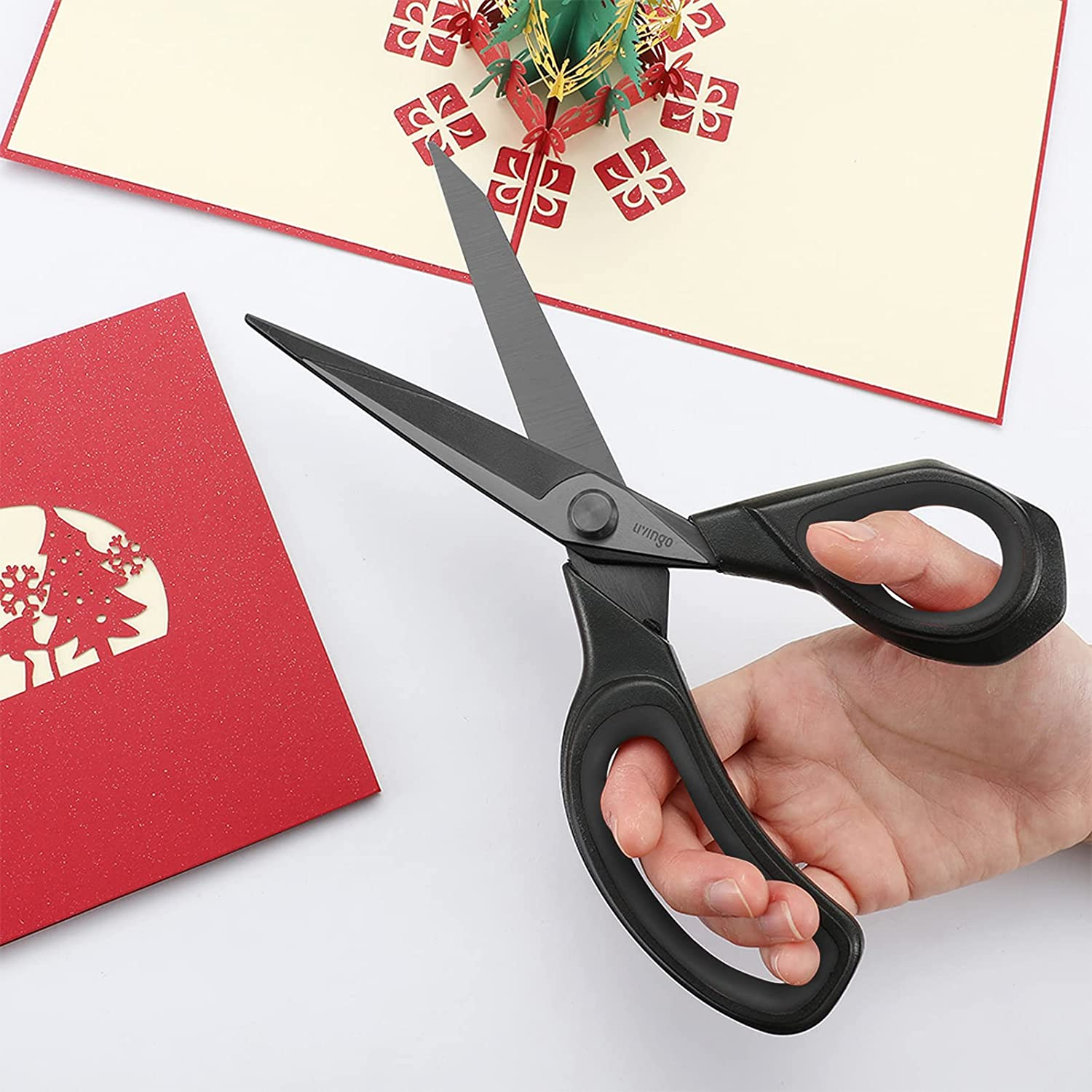 LIVINGO 9.5&rdquo; Sharp Fabric Scissors, All Purpose Heavy Duty Titanium Coated Premium Forged Stainless Steel Tailor Dressmaking Sewing Shears Comfort for Cutting Leather, Crafting Home Office Use, Black