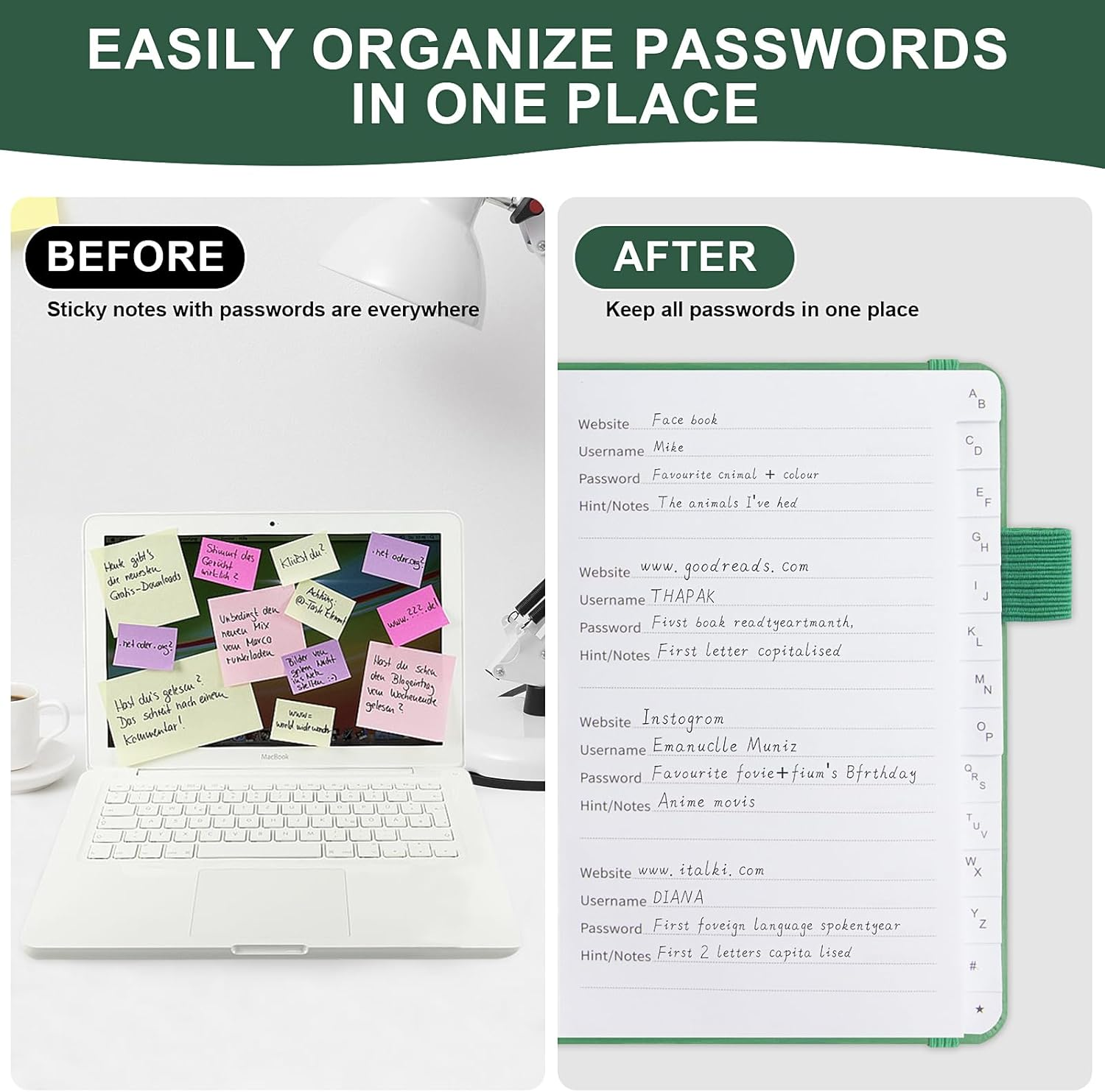 A6 Password Book Alphabetical with Tabs, Password Book for Seniors, Password Keeper Book for Computer and Website Login(Rose Gold)
