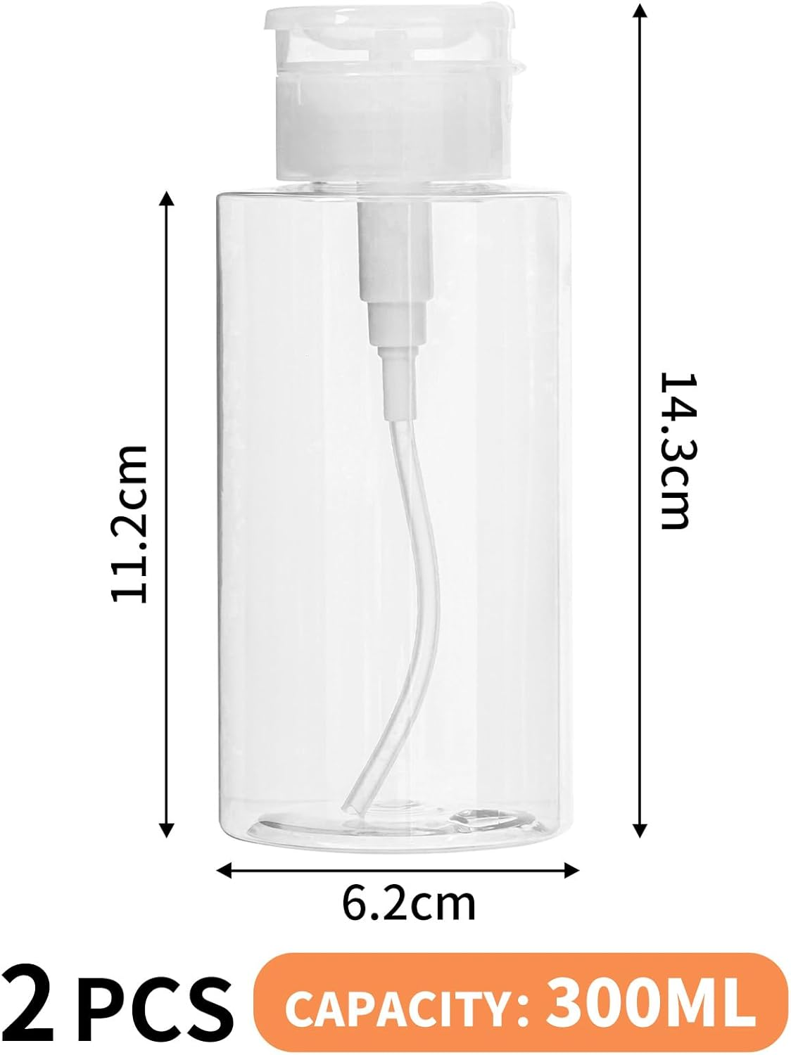 2 Pack Push down Pump Dispenser Bottle 300Ml Refillable Empty Bottle for Alcohol Makeup Remover Nail Polish Cleanser Travel Use Clear image number 3