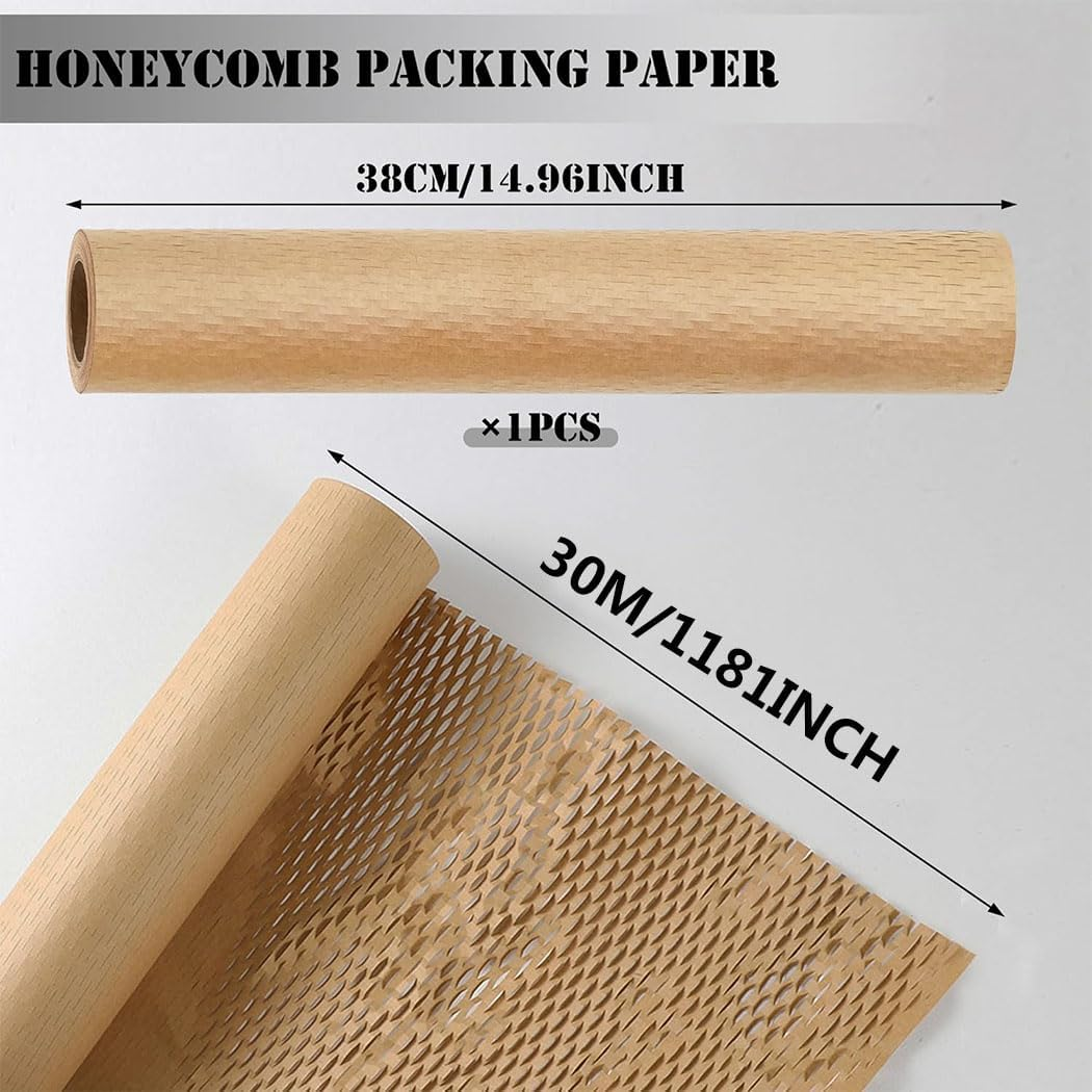 Idopick Honeycomb Packing Paper, 38Cmx30M Packing Paper Recycled Cushioning Wrap for Moving Shipping Packaging, Recyclable Moving Supplies Bubble Packing Wrap Protective Roll,Brown image number 3