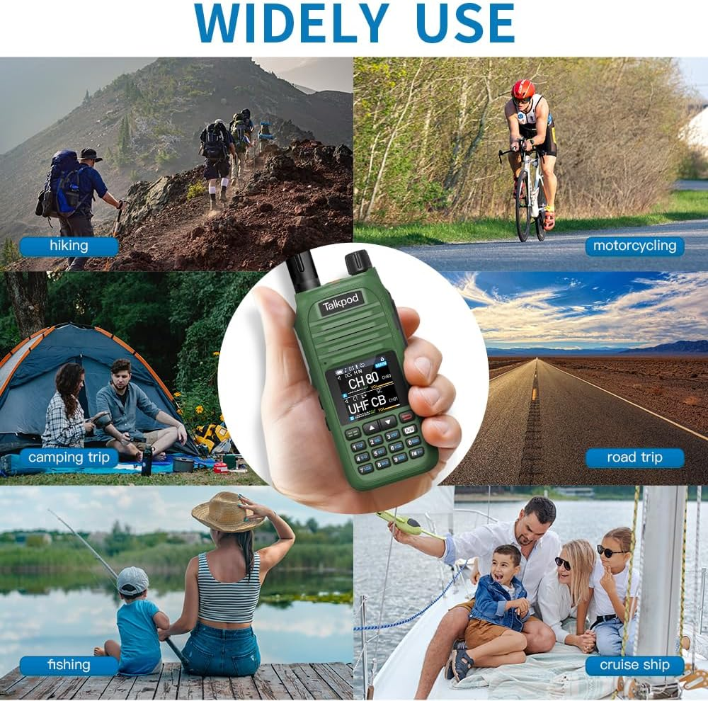 Talkpod A36SE 5Watt Handheld UHF CB Radio, 80 Channels, 1500Mah Battery, IP54, CTCSS/DCS, Dual Watch, 1 Pack (Green)