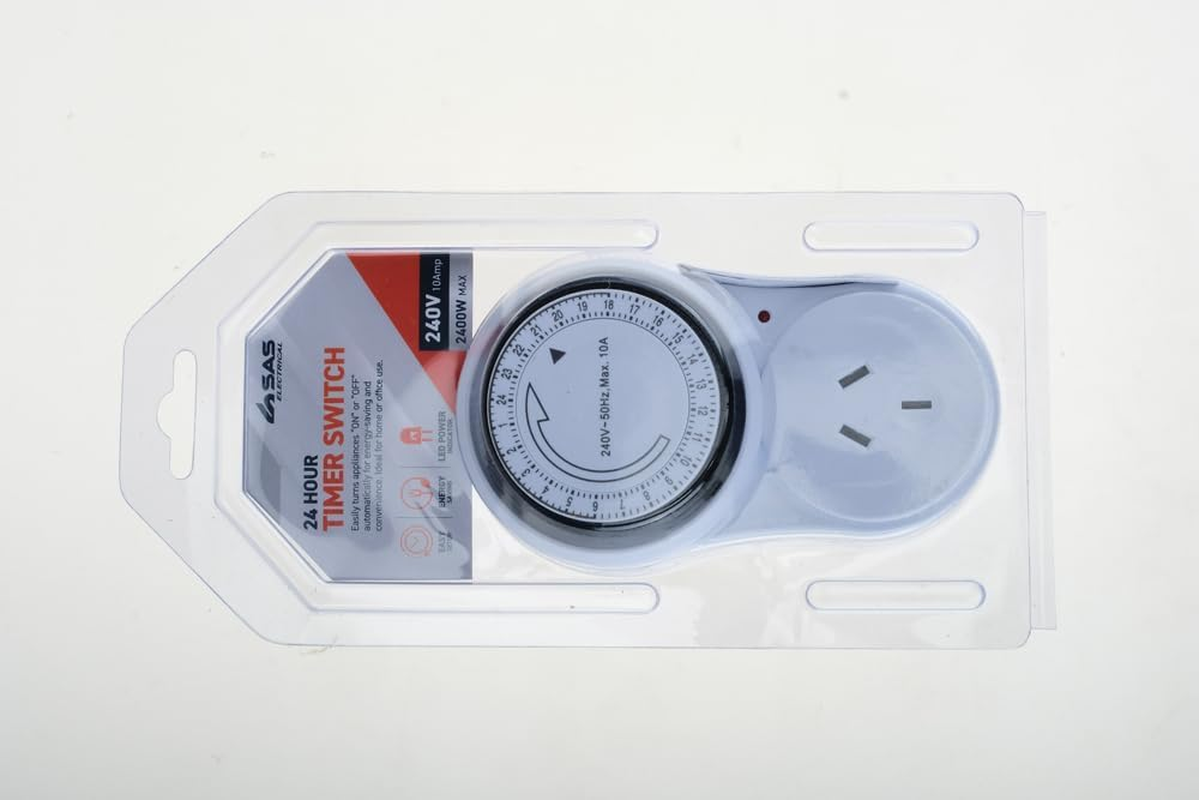 SAS Electrical 240V 10A 24-Hour Timer, White, 120 X 70 Mm