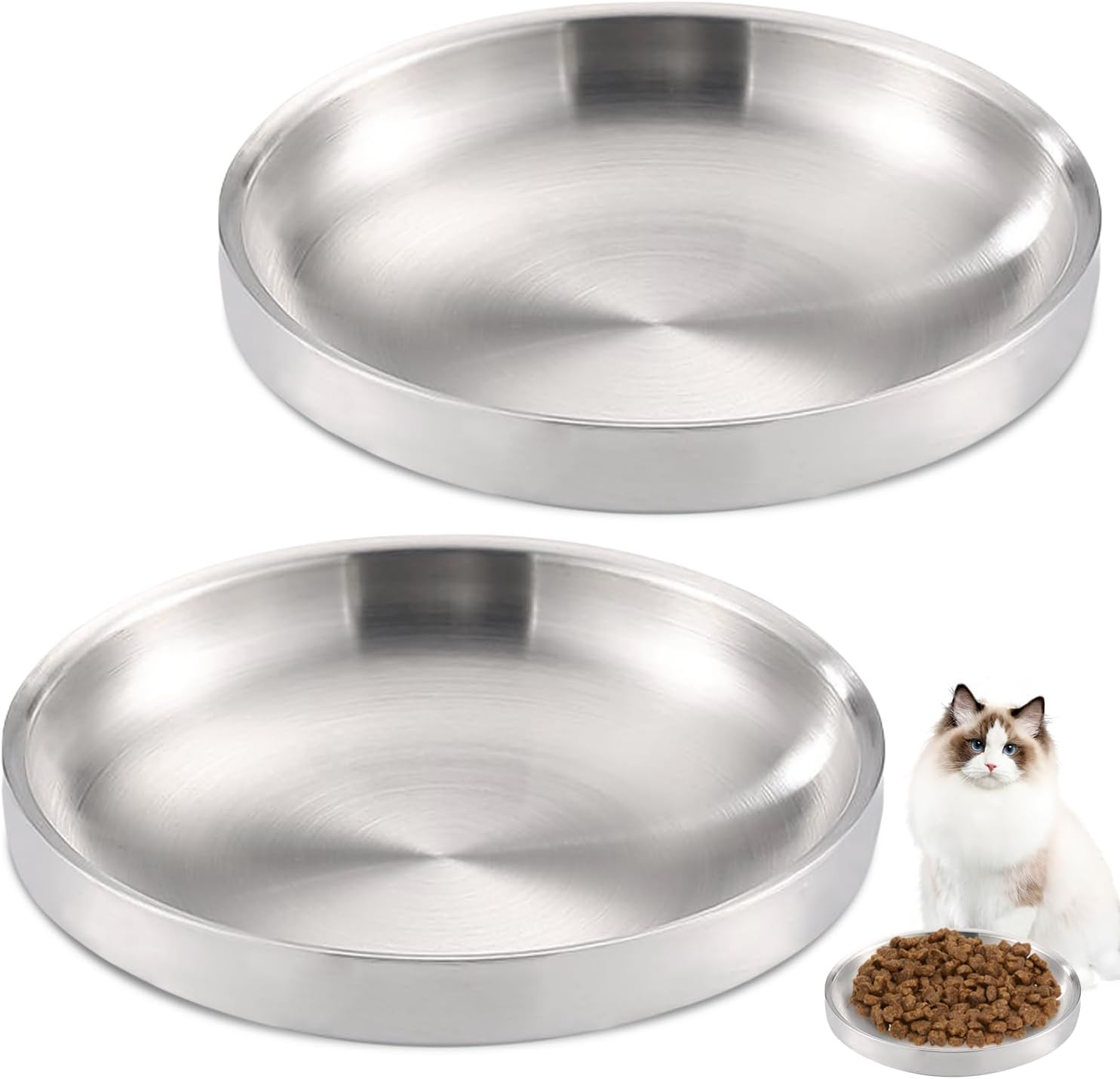 LEKEFET Cat Bowl Flat: Stainless Steel, Metal 304, Drop-Proof, Bowl Width 15 Cm, Easy to Clean