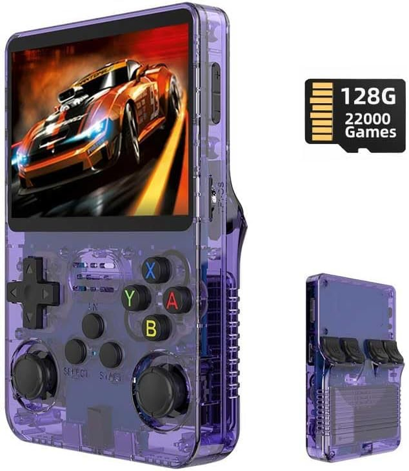 R36S 3.5 Inch Retro Gaming Console, 21000+ Games Retro Handheld Game Console, Video Game Console with Dual Stylem Linux/Garlic Supports & Dual 3D Joysticks -128G -Purple image number 4