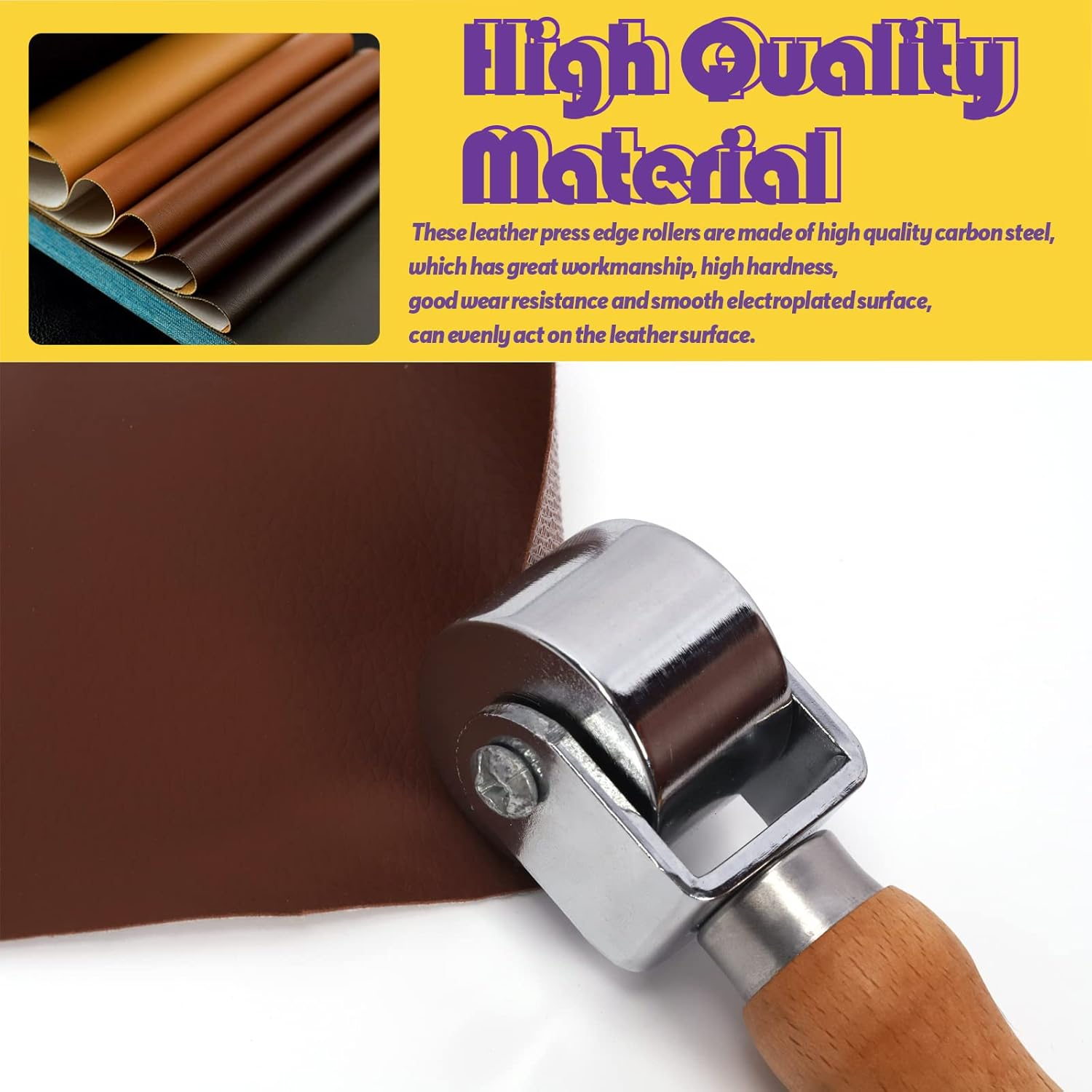 Swpeet 1Pcs 26Mm Heavy Duty Leather Press Seam Roller Assortment Kit, Leather Press Laminating Roller Edge Roller Leather Edge Creaser and Smoother Platen Tool for Leather image number 2