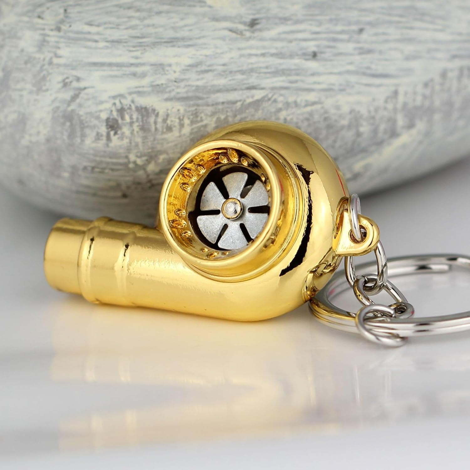Car Turbo Keychain, Creative Metal Spinning Turbocharger Key Fob, Universal Vehicle Part Keychain Key Ring Decoration - Silver image number 3