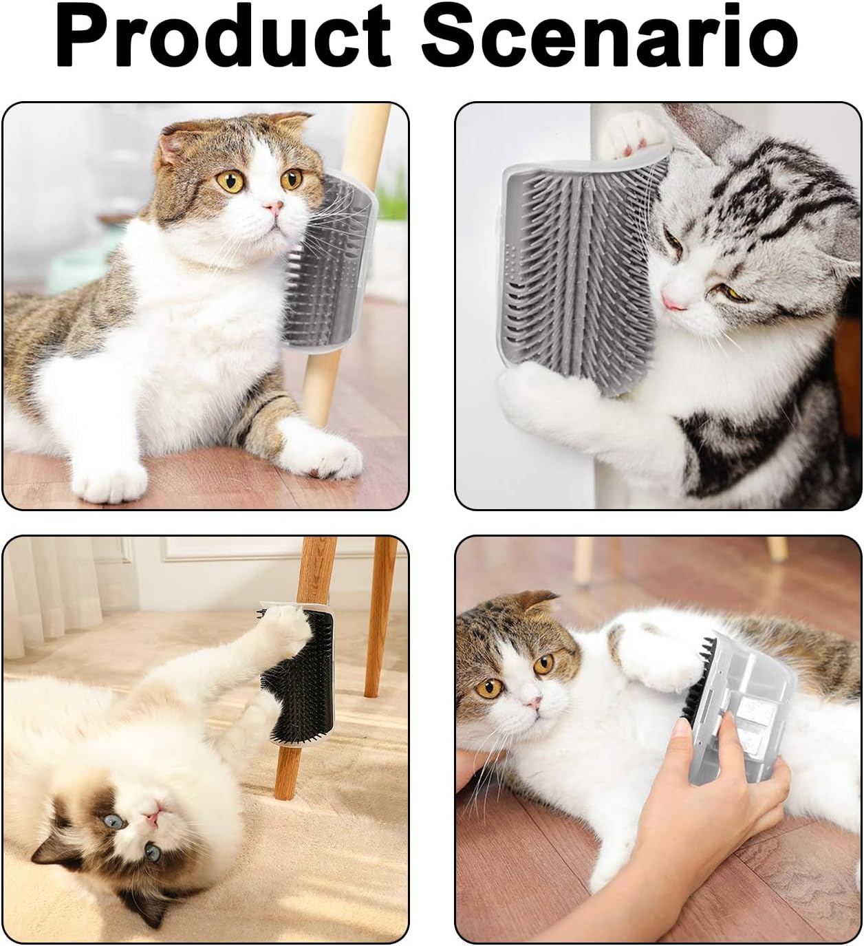 Cat Self-Groomer,Funcyboo 4-Pack Cat Corner Scratching Brush, Cat Use Soft Tentacle Massage Comb Suitable for Long-Haired Cats and Short-Haired Cats (2 Black & 2 Grey) image number 6