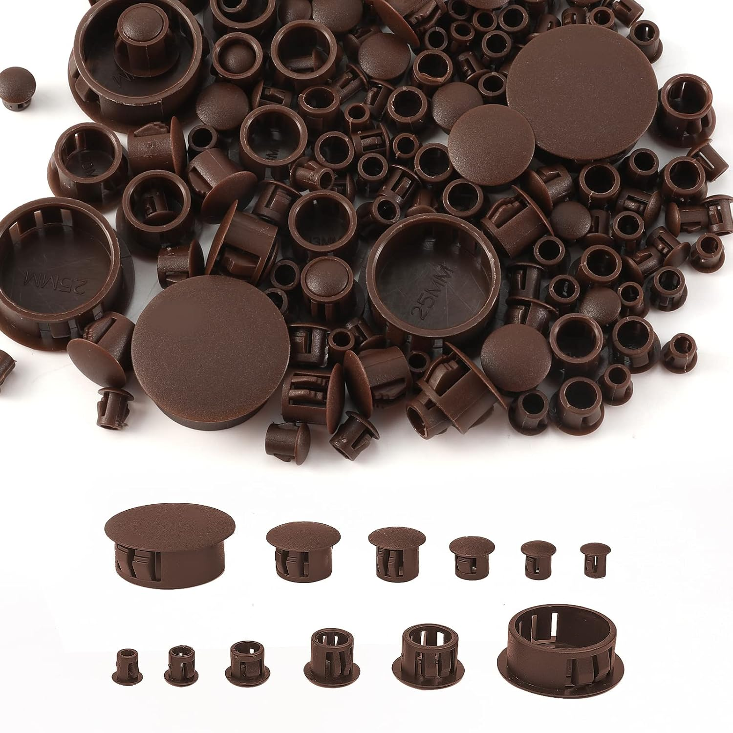 Plastic Hole Plug, 5/6/8/10/13/25 Mm Flush Plug Locking Furniture Cover Caps for Drill Holes, Plate Hole Plugs for Cabinets, Machines, Furniture (Pack of 155, Dark Brown) image number 1