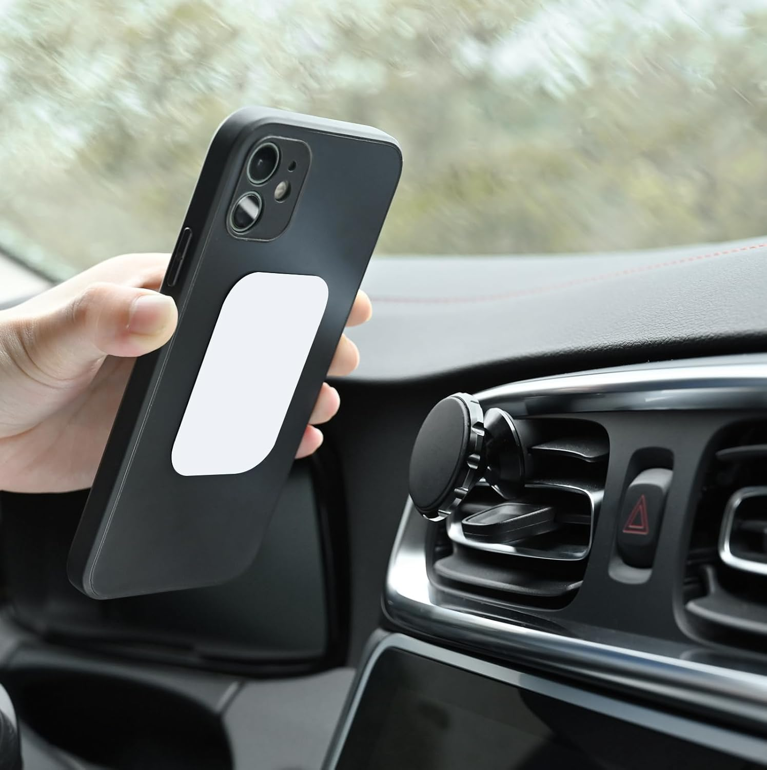 Phone Magnets for Back of Phone, Universal Metal Plates, 2 Rectangular and 2 round with Adhesive, Car Phone Magnets (White)