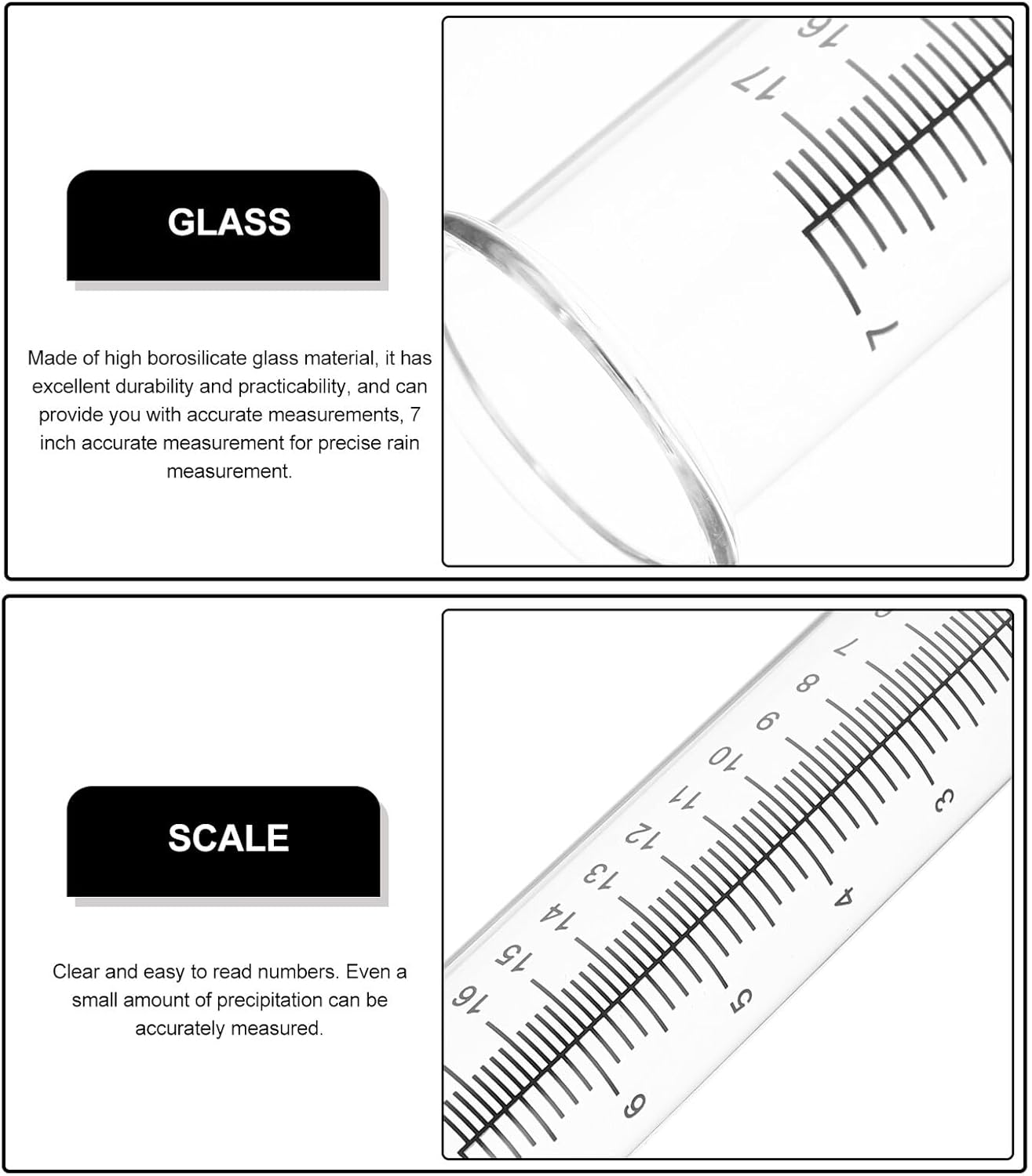 Bestonzon Outdoor High Borosilicate Glass Rain Gauge Tube Clear Replacement for Accurate Water Measurement in Garden and Agriculture