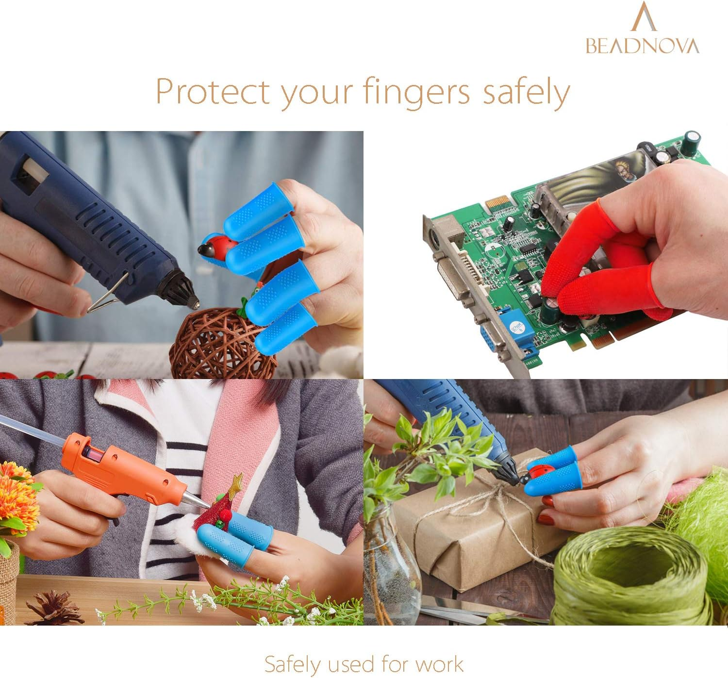 BEADNOVA Finger Cot Silicon Finger Gloves Protector for Electronic Repair Painting Jewelry Cleaning Crafting Industrial Apply (Pack of 6-3 Size, Blue & Red Color) image number 3