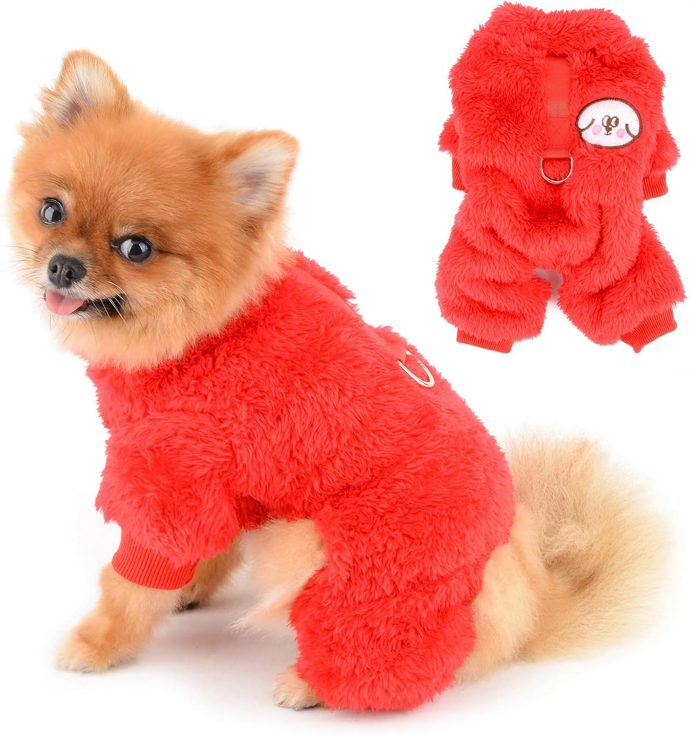 PAIDEFUL Fleece Pajamas for Small Dogs, Soft Onesie with 4 Legs, Solid Puppy Jumper, Sweater, Pet Outfits, Warm Dog Coat, Autumn/Winter Coat, Cat Costume, D-Ring, Pink