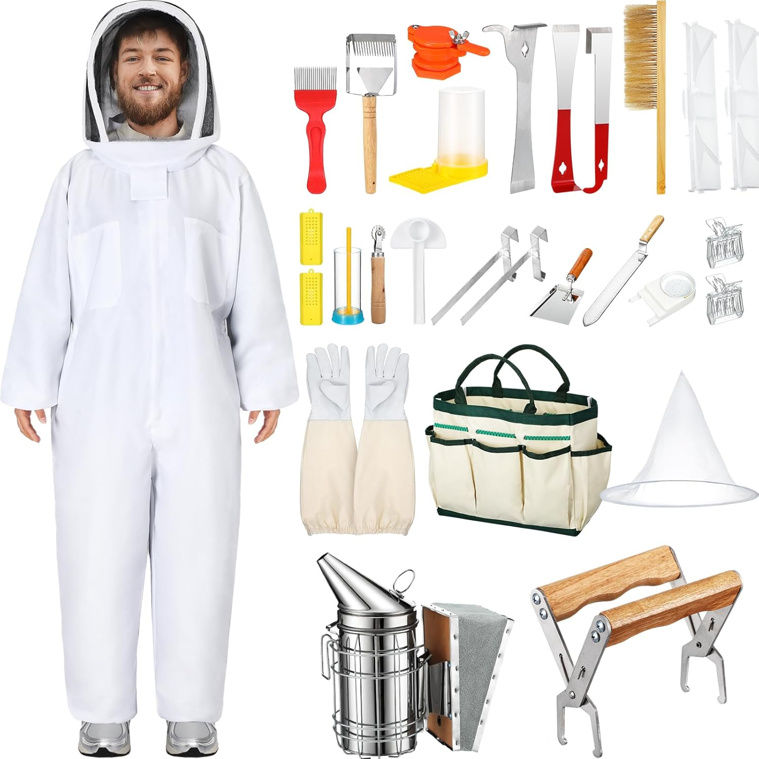 30 Pcs Beekeeping Supplies Tools Bee Suit Bee Keeping Starter Kit Bee Keeper Starting Kit Bee Keeping Supplies All Bee Hive Supplies Bee Hives Boxes Starter Kit for Beekeeper Men Women (L) image number 1