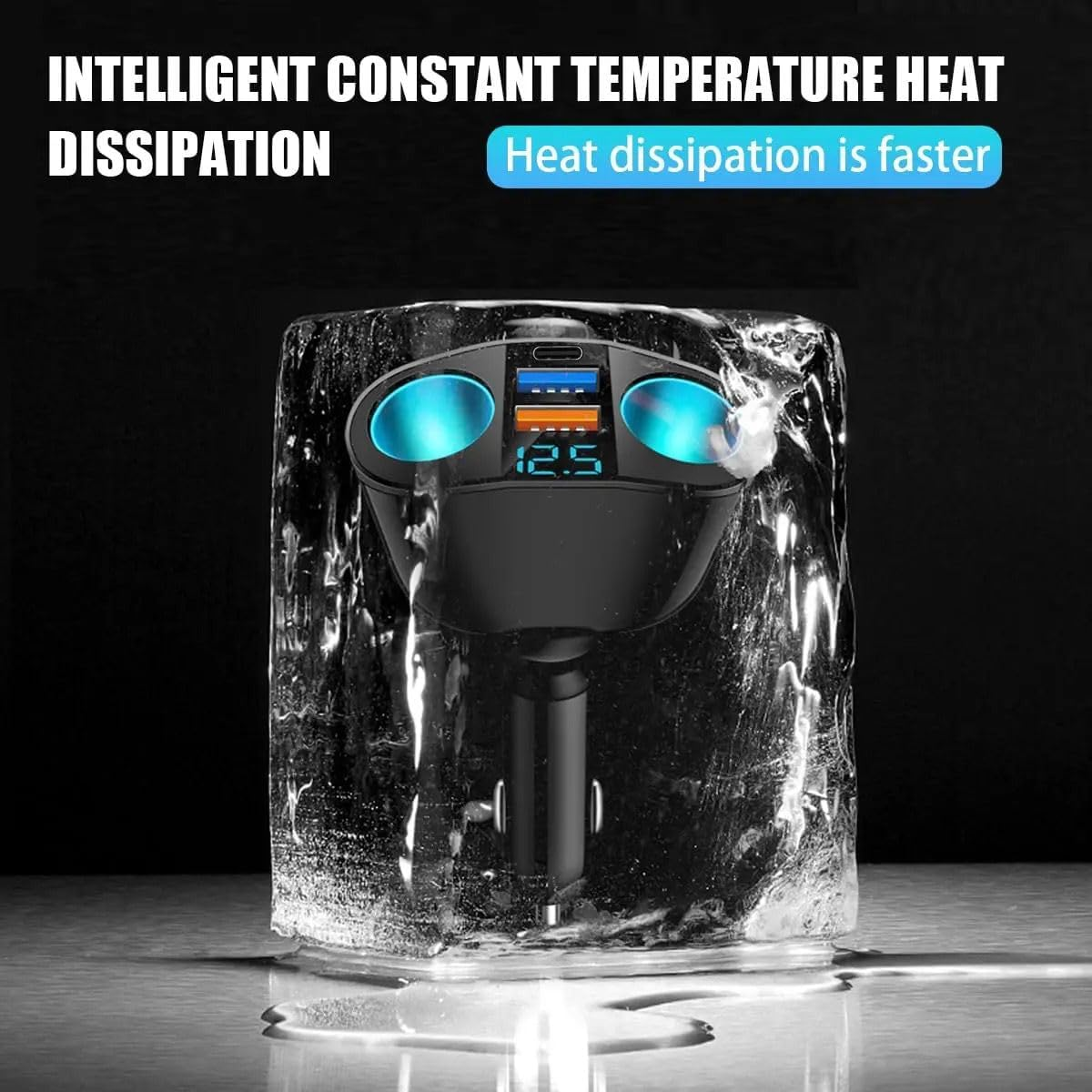 120W Car Charger Cigarette Lighter Double Power Adapter Socket Splitter Dual USB a and Type C Plug Adapter Power Socket Adapter with Voltage LED Display image number 1