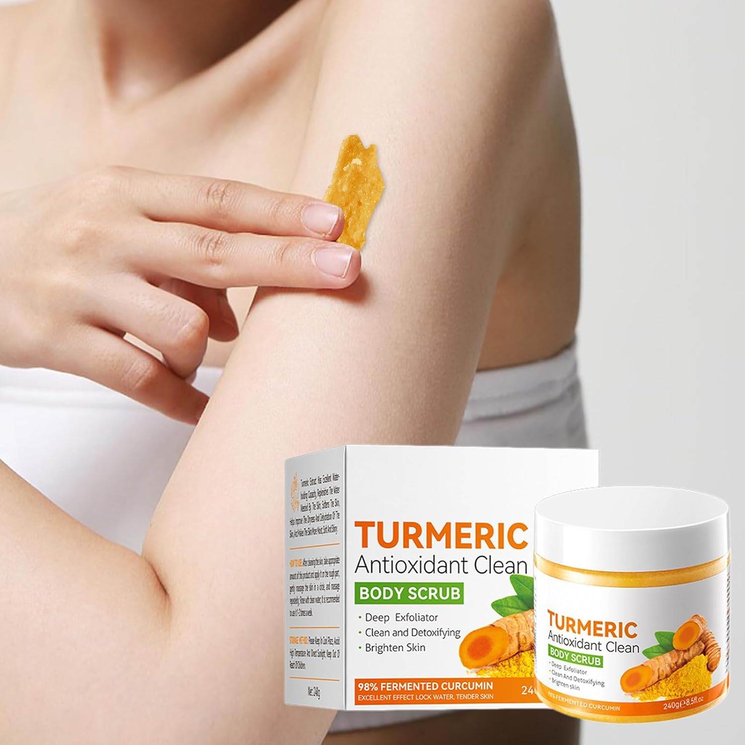 Turmeric Sugar Scrub - Hydrating Brightening Scrub - Body Exfoliator for Scars & Stretchmarks, Great for Daily Use, Turmeric Lightening Scrub for Face & Body, 240G image number 4