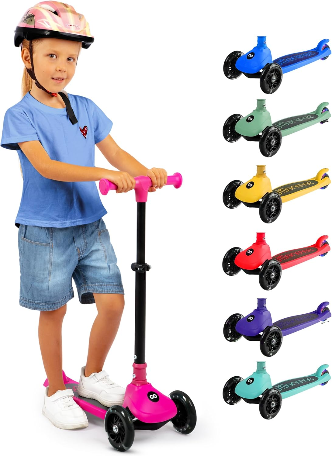 Serenelife 3 Wheel Scooter for Toddlers & Kids, Foldable Seat, LED Wheels, Adjustable Handlebar, Anti-Slip Deck, Rear Foot Brake, Lean-To-Steer, Kid Scooter Ages 18M&ndash;7Y, Supports up to 50 Kg. image number 6