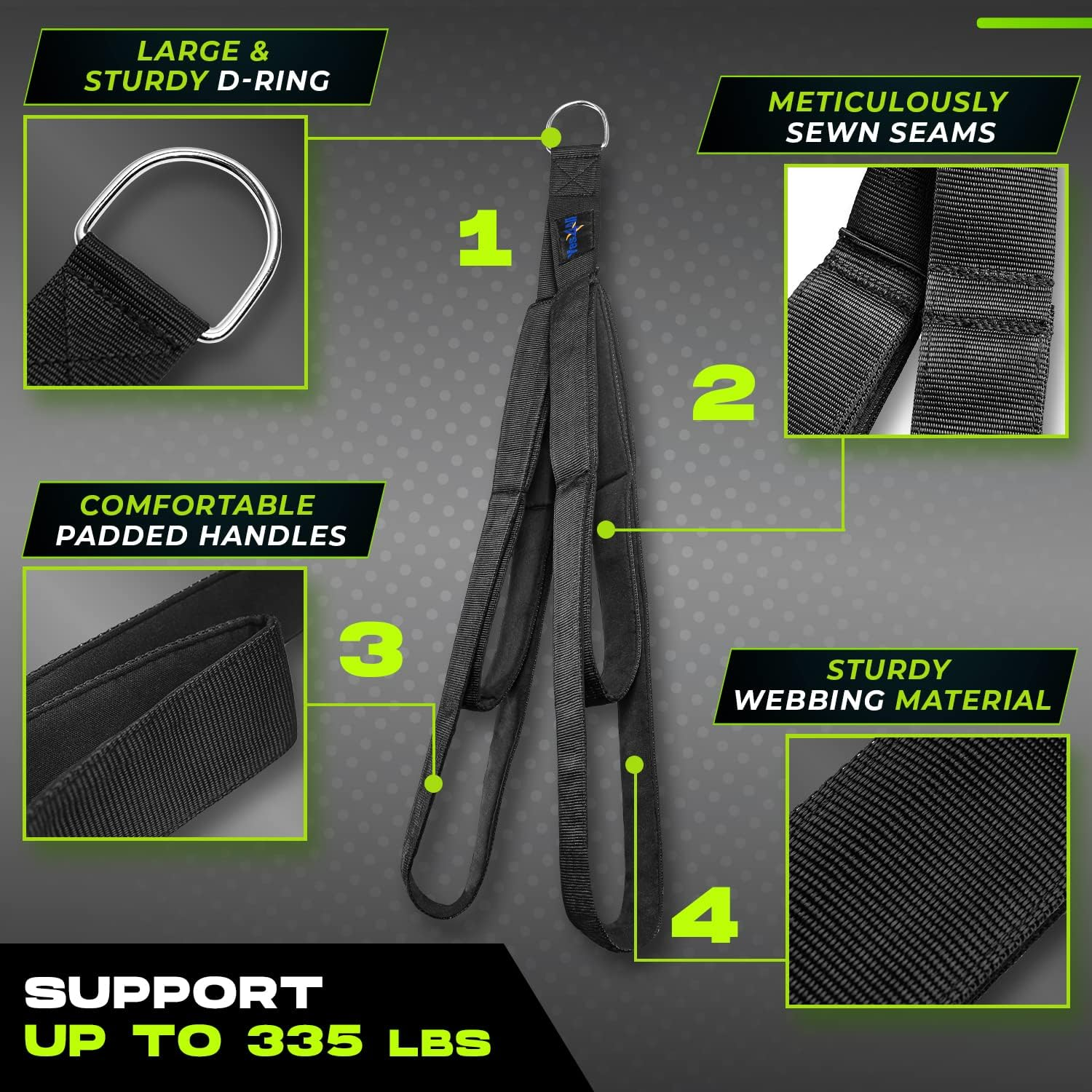 Yes4All Tricep Strap Cable Attachment 22 & 29 Inches for Different Exercises, Wide Range of Motion/Portable Cable Crunch Attachment with Large D-Ring, Sturdy Wedding Material image number 1