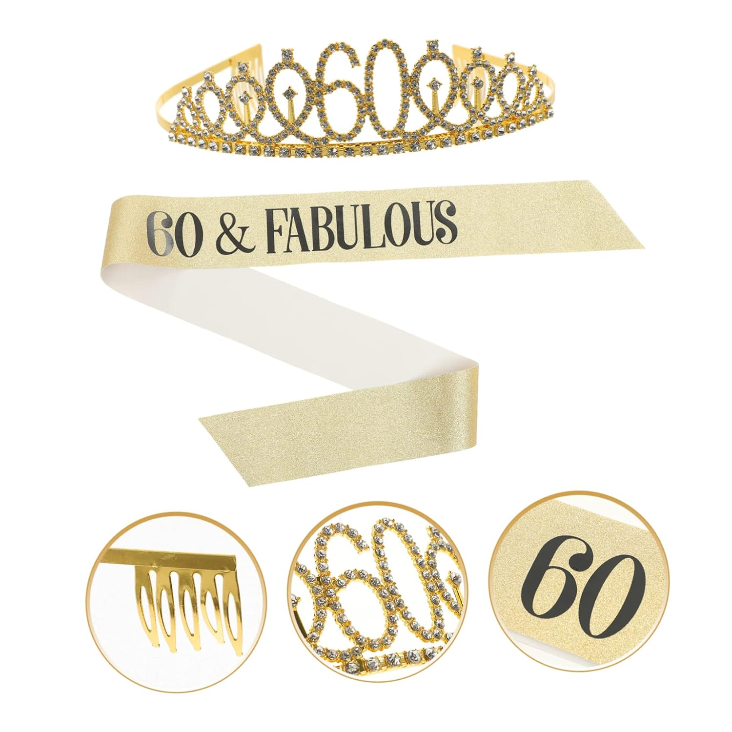 Operitacx Fabulous 60 Birthday Party Supplies Women'S Decorative Tiara Crown Sash image number 2