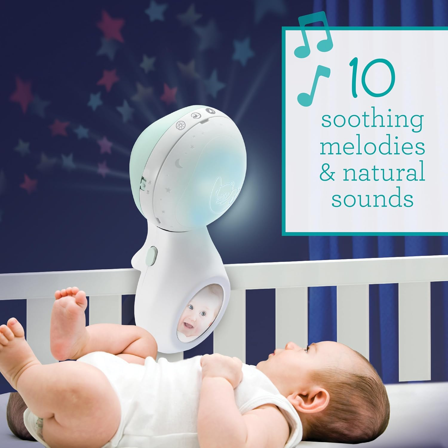 Infantino 3-In-1 Musical Mobile, Transformable Mobile into Projector and Night Light with Alarm Mode, 6 Integrated Melodies and 4 Sounds Nature, Sage image number 4