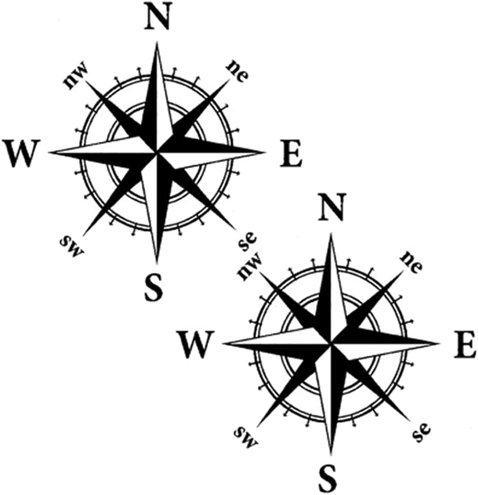 YAHAO 2 Pcs Compass Car Stickers Waterproof Vinyl Decals for All Motorhome Truck Van Car Bumper Decal 15Cm*15Cm Matt Black