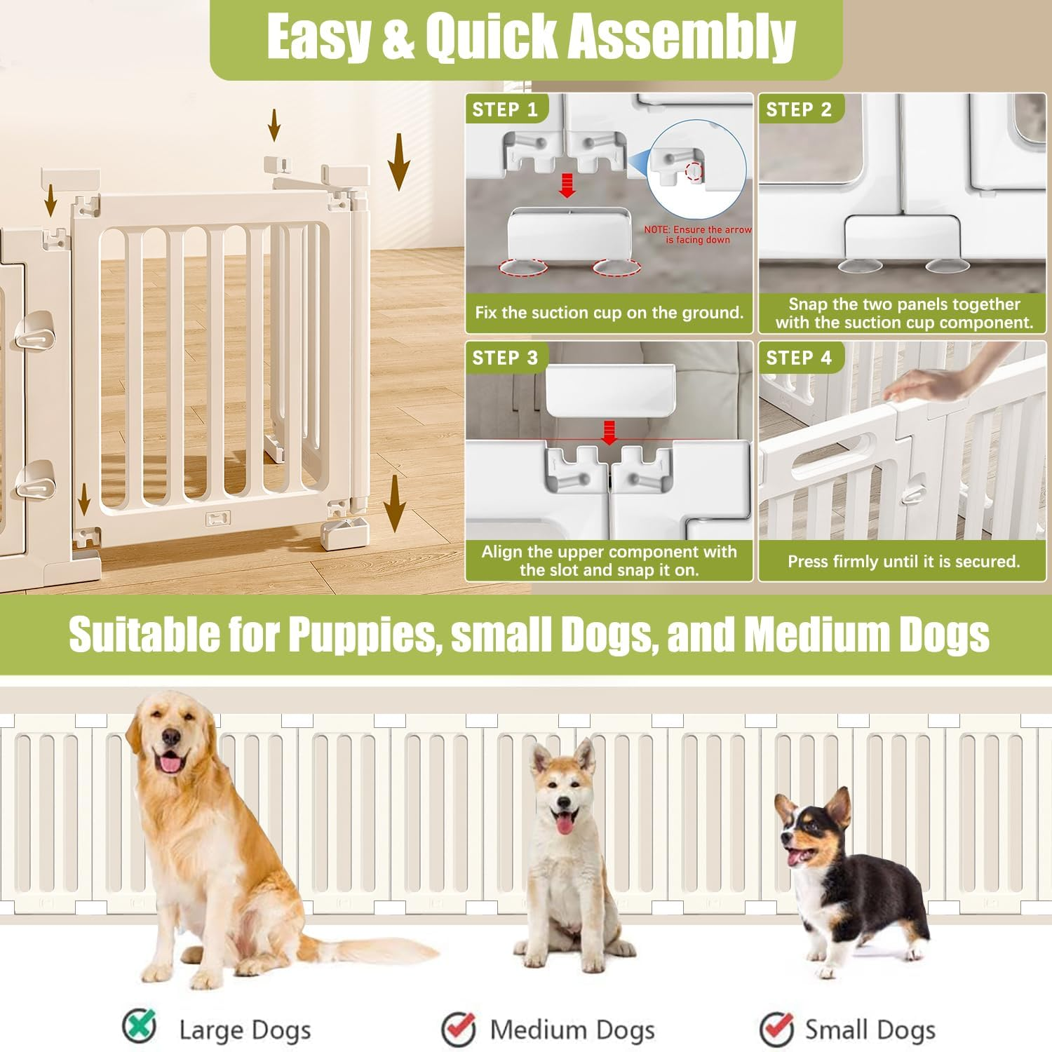 LIODUX Modern Design Pet Pen Fence, 14/16/18 Panels Plastic Puppy Enclosures, Dog Playpen, Easy Assemble Foldable Dog Crate for Puppy Cat Bunny Small/Medium Dogs (18 Panels) image number 3