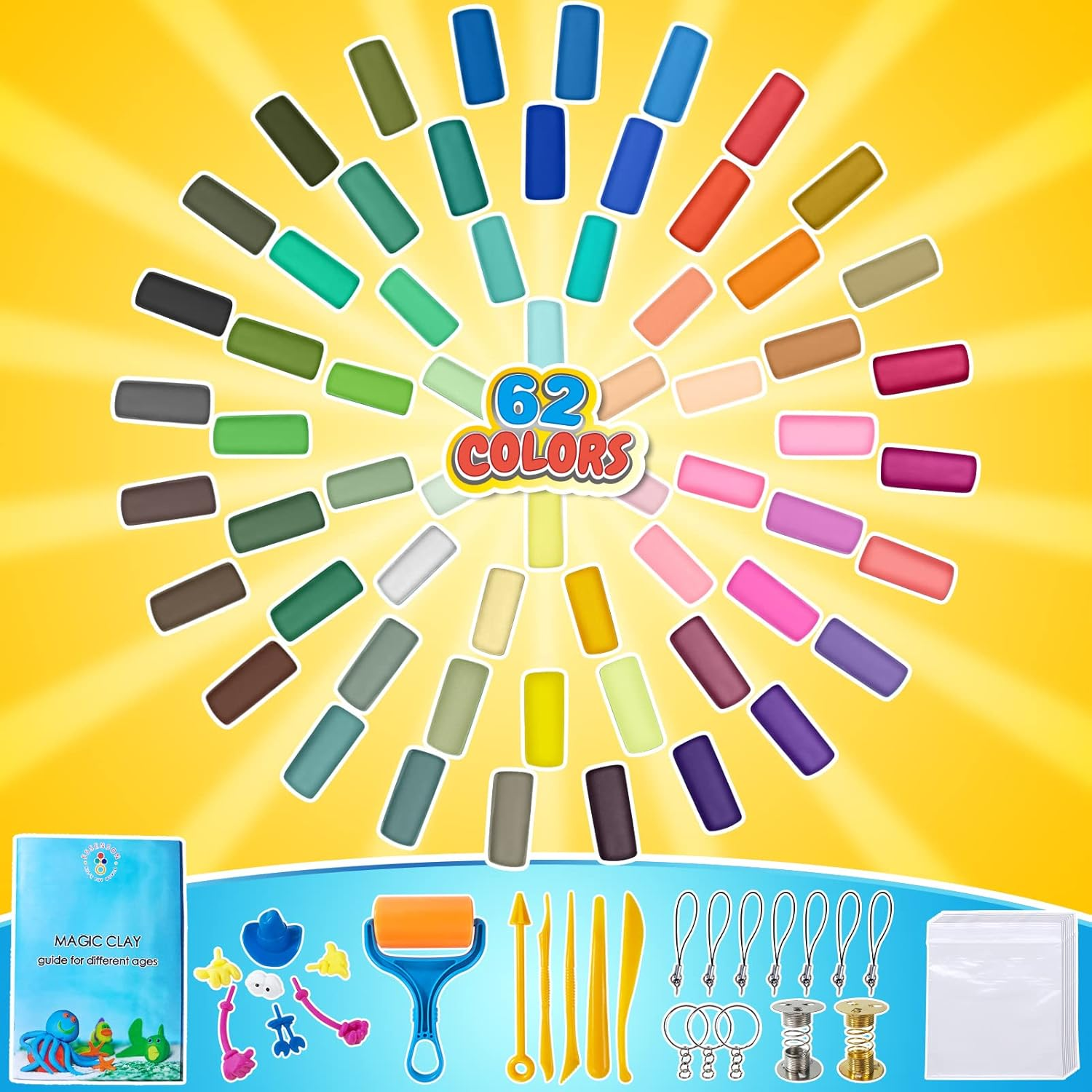 Air Dry Clay - 62 Colors Air Dry Magic Clay, DIY Molding Kids, with Sculpting Tools, Decoration Accessories, Kids Art Crafts image number 3