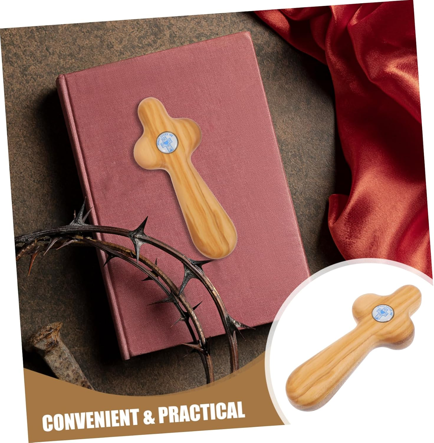 Veemoon Handheld Catholic Cross for Confirmation Wooden Cross Ornaments for First Communion Christian Gifts image number 6