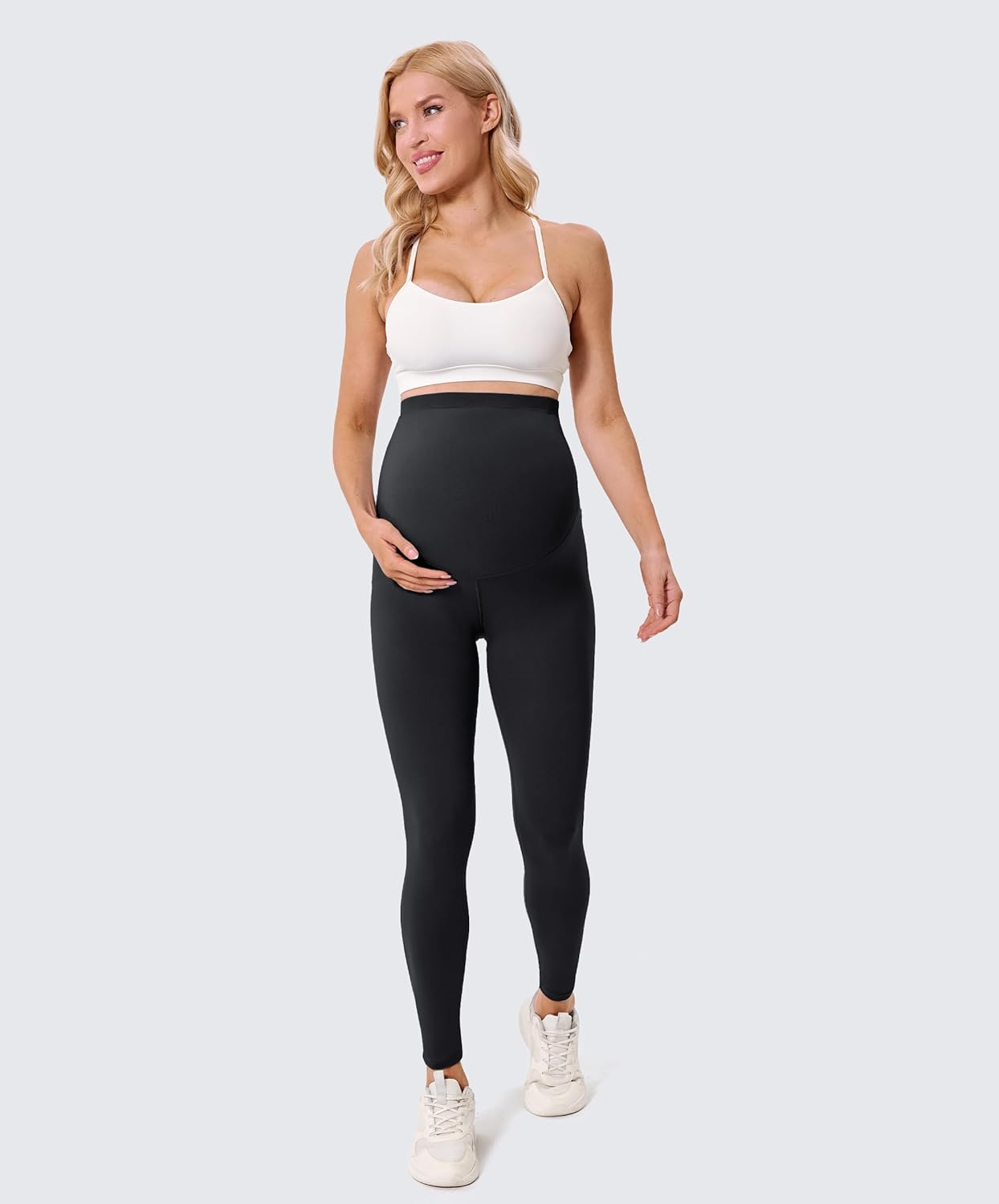 BAYDI Creamlush Women'S Pregnancy Leggings with Adjustable Abdominal Support, Soft High Waist Maternity Leggings, Opaque Maternity Trousers, Comfortable for Yoga, Leisure, Pyjamas, 2 Pack - Black/Dark image number 3
