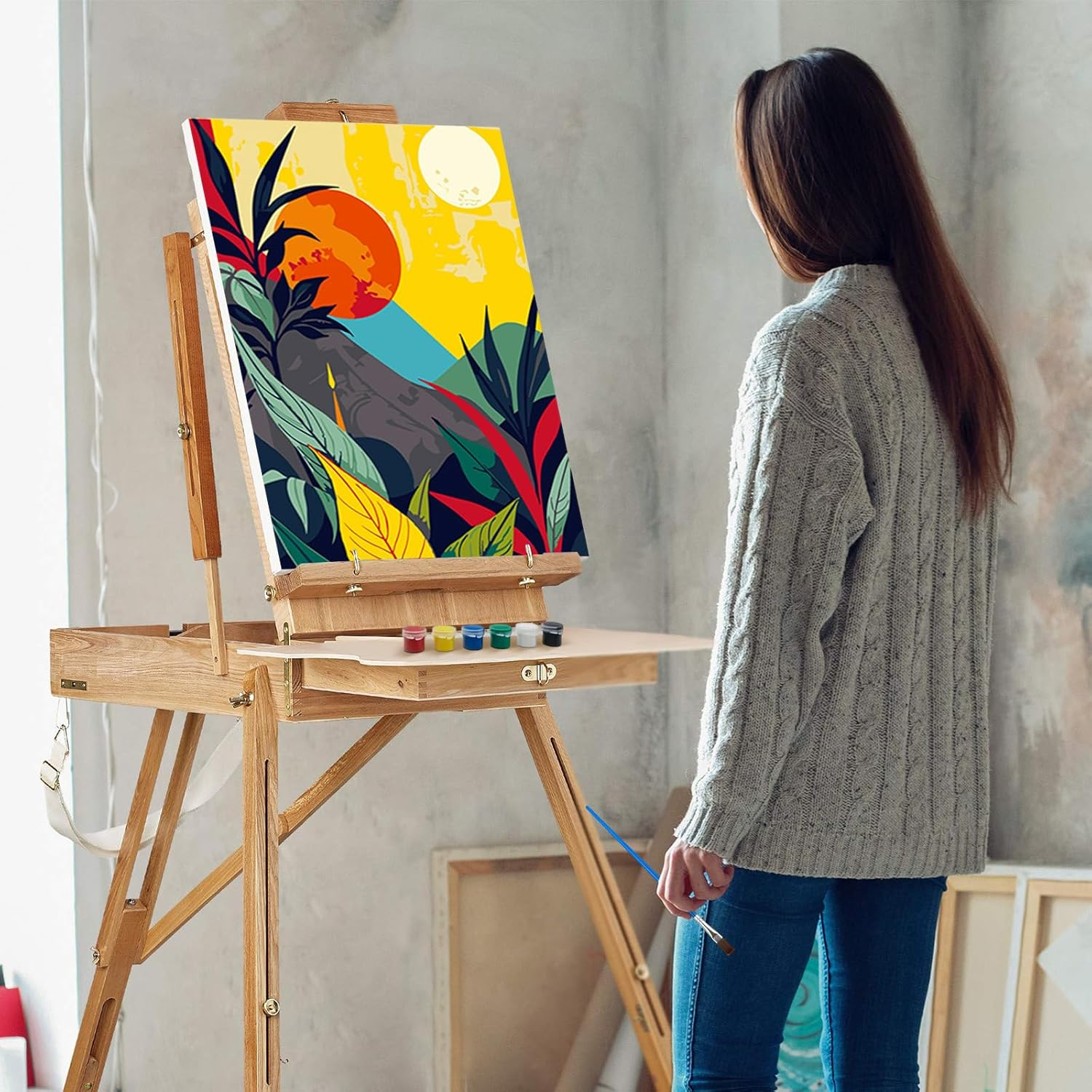 RICUVED Mountain Paint by Numbers Landscape Painting by Numbers Children with 20 X 30 Cm Wooden Frame, DIY with Brushes and Acrylic Paints, Hand Painted Oil Painting Canvas for Home Deco image number 6