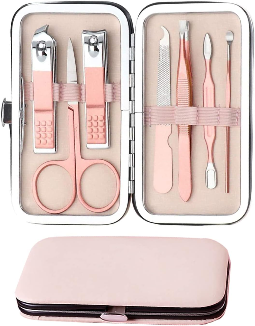 Professional Nail Clipper Set[7 Pcs], Manicure Set, Pedicure Set Stainless Steel Nail Scissors Travel & Grooming Manicure Set, Nail Care Kit, with Box (Pink) image number 1