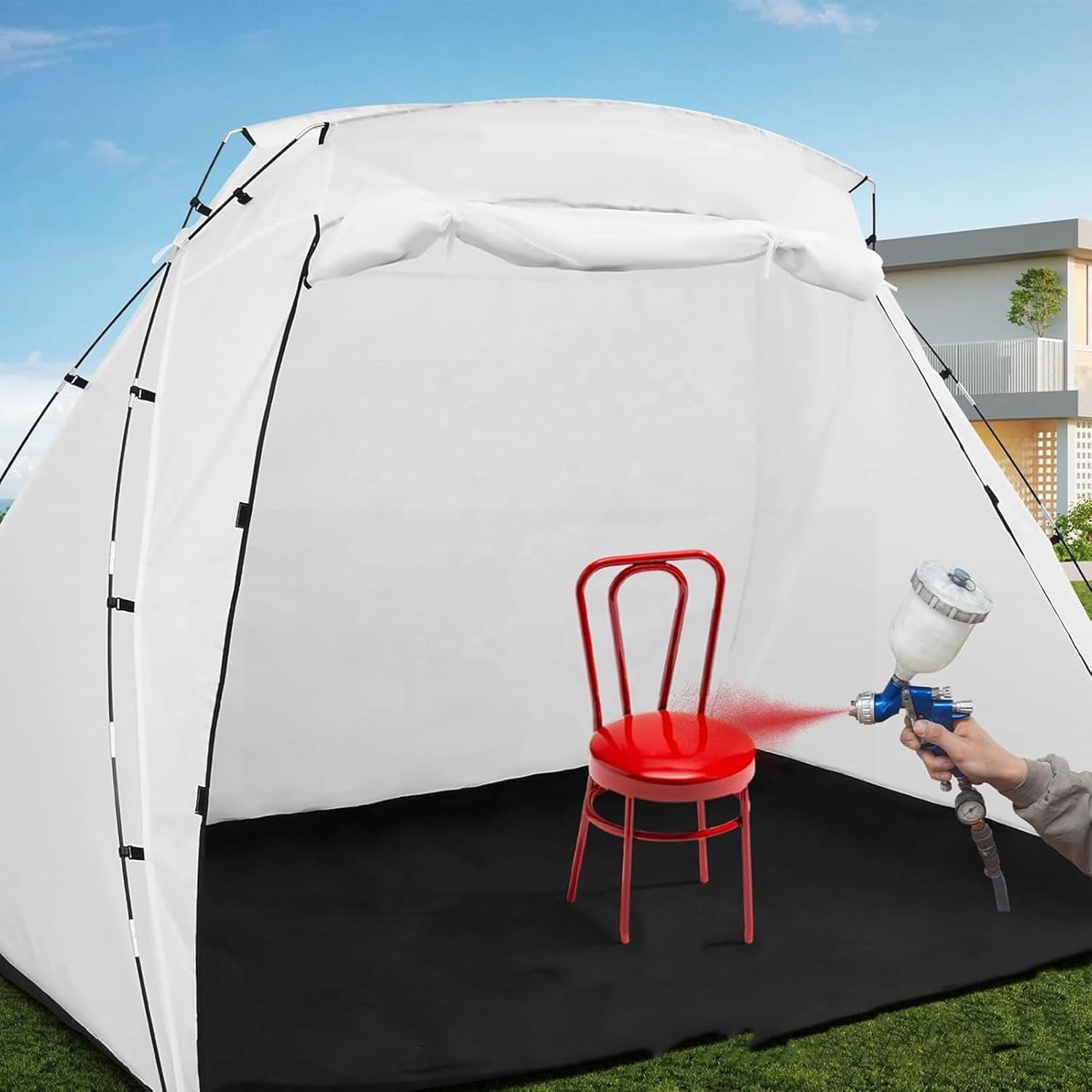 Portable Paint Booth Tents, Spray Paint Tent with Built in Floor Mesh Screen for Furniture DIY Hobby Tool Spray Paint Shelters, Wind Proof Large Capacity Hook Spray Paint Shelter image number 2