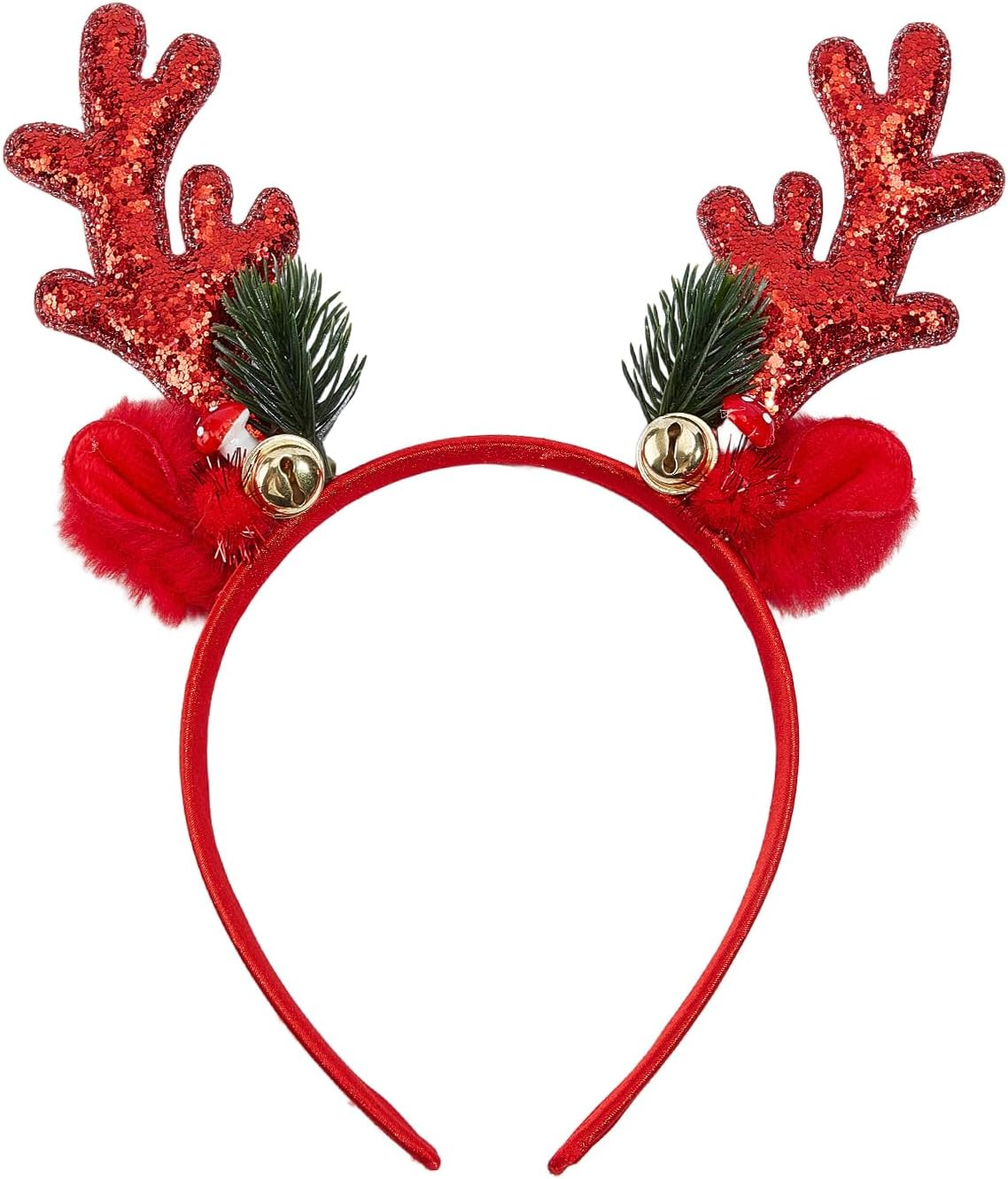 NICENEEDED Reindeer Antlers Headband Red Sequins Christmas Headbands with Deer Antlers Halloween Party Cosplay Costume Decorations for Adults image number 6