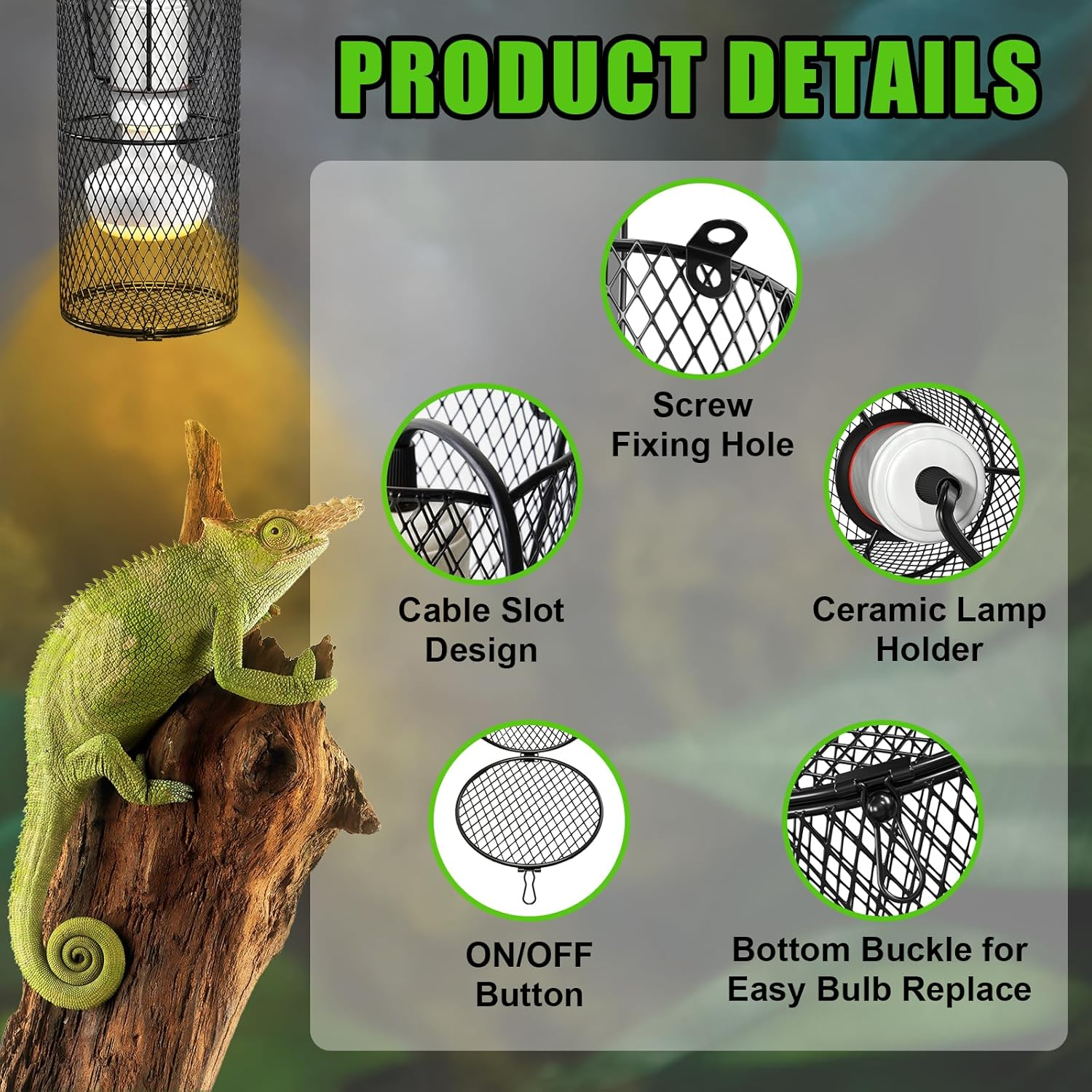 Lamptobe Reptile Heat Lamp Holder, Heat Lamp Cage for Reptile, 200W E27 Ceramic Heat Lamp Holder for Brooder Coop, Lizard, Turtle(Bulb Not Included) image number 2