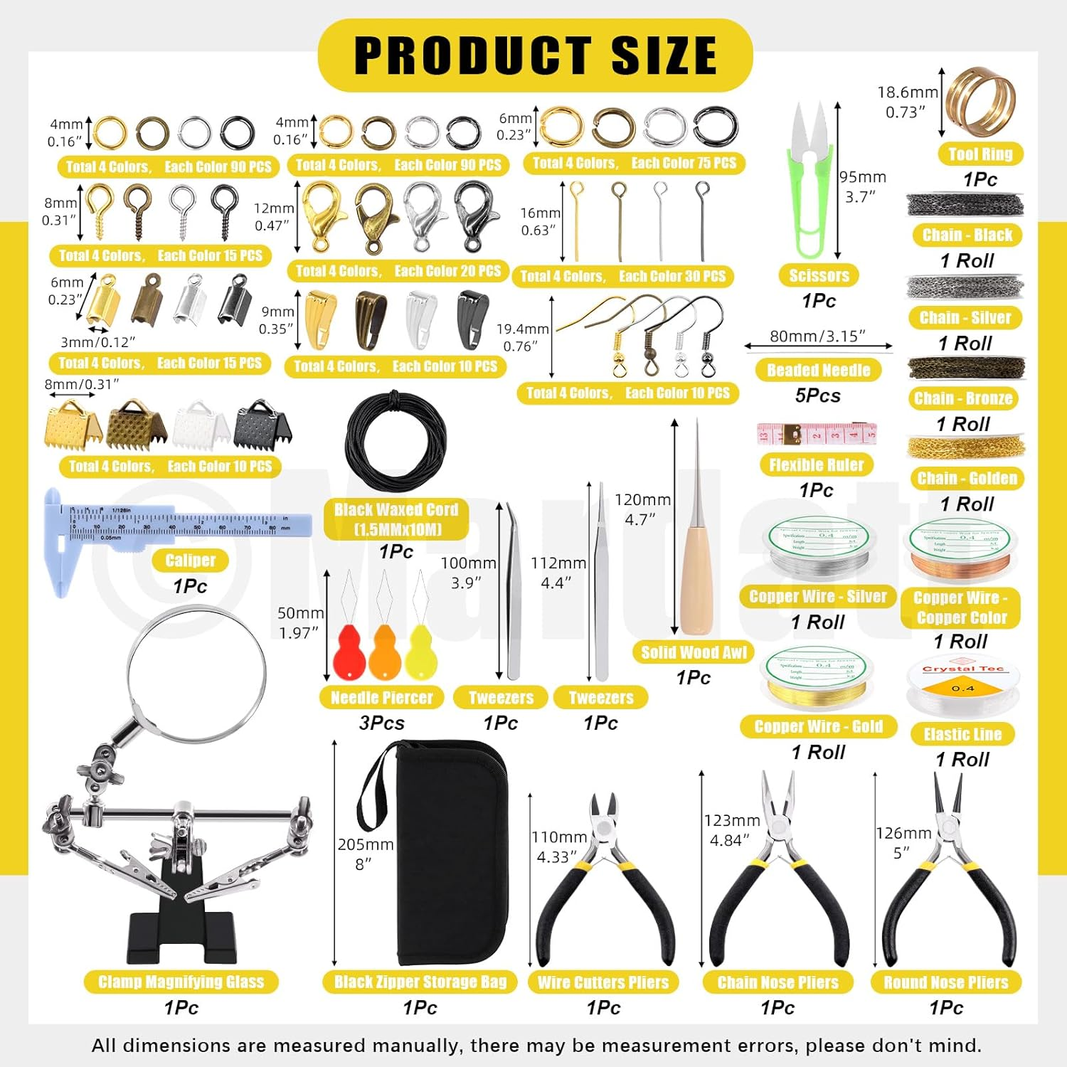 Mardatt 1488Pcs Jewelry Making Supplies Kit Includes Magnifying Glass, Pliers, Wires, Chain, Jump Ring Opener and Tweezers Accessories for Repair Silver M1036