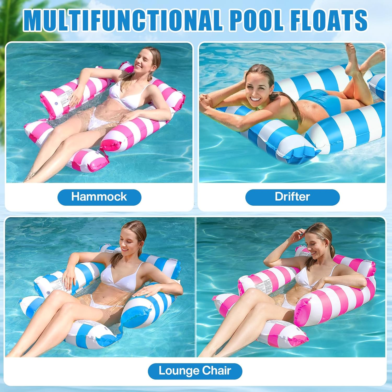 4 in 1 Adult Pool Floatboard with Pump and Beach Ball. Inflatable Pool Floatboard, Portable Water Hammock with Bottom Mesh for Summer Event Pool Party image number 1