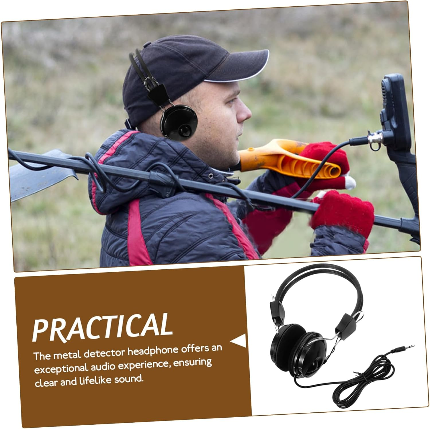 LALAFINA Metal Detector Headphone and Metal Finder Accessory for Gold Search Adjustable Portable Detecting Headset Compatible with Treasure-Hunting Devices High Precision Audio for Outdoor image number 1