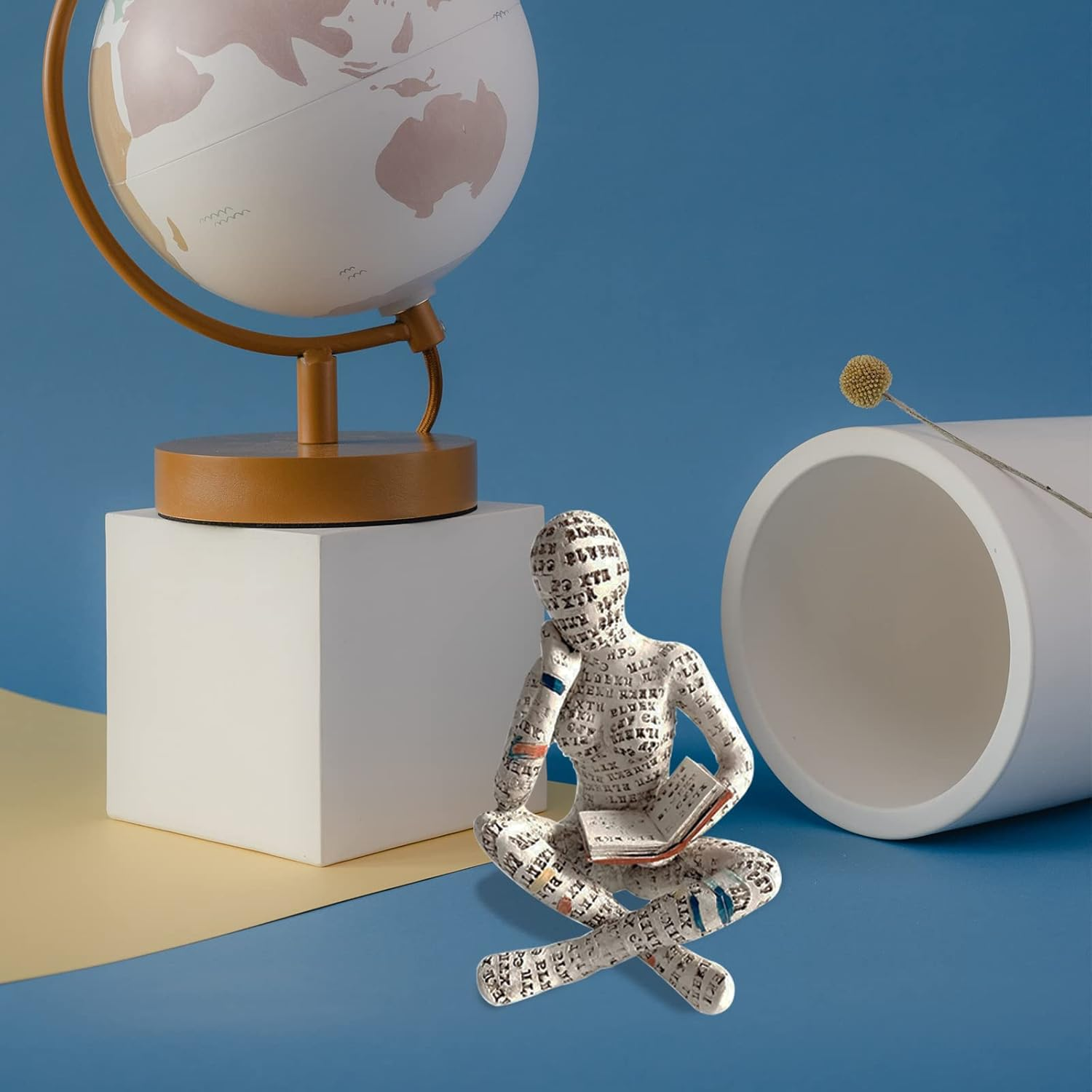 Reading Women Thinker Statue Modern Abstract Art Sculpture, Resin Pulp Reading Collectible Figurines for Home Living Room Office Shelf Decoration