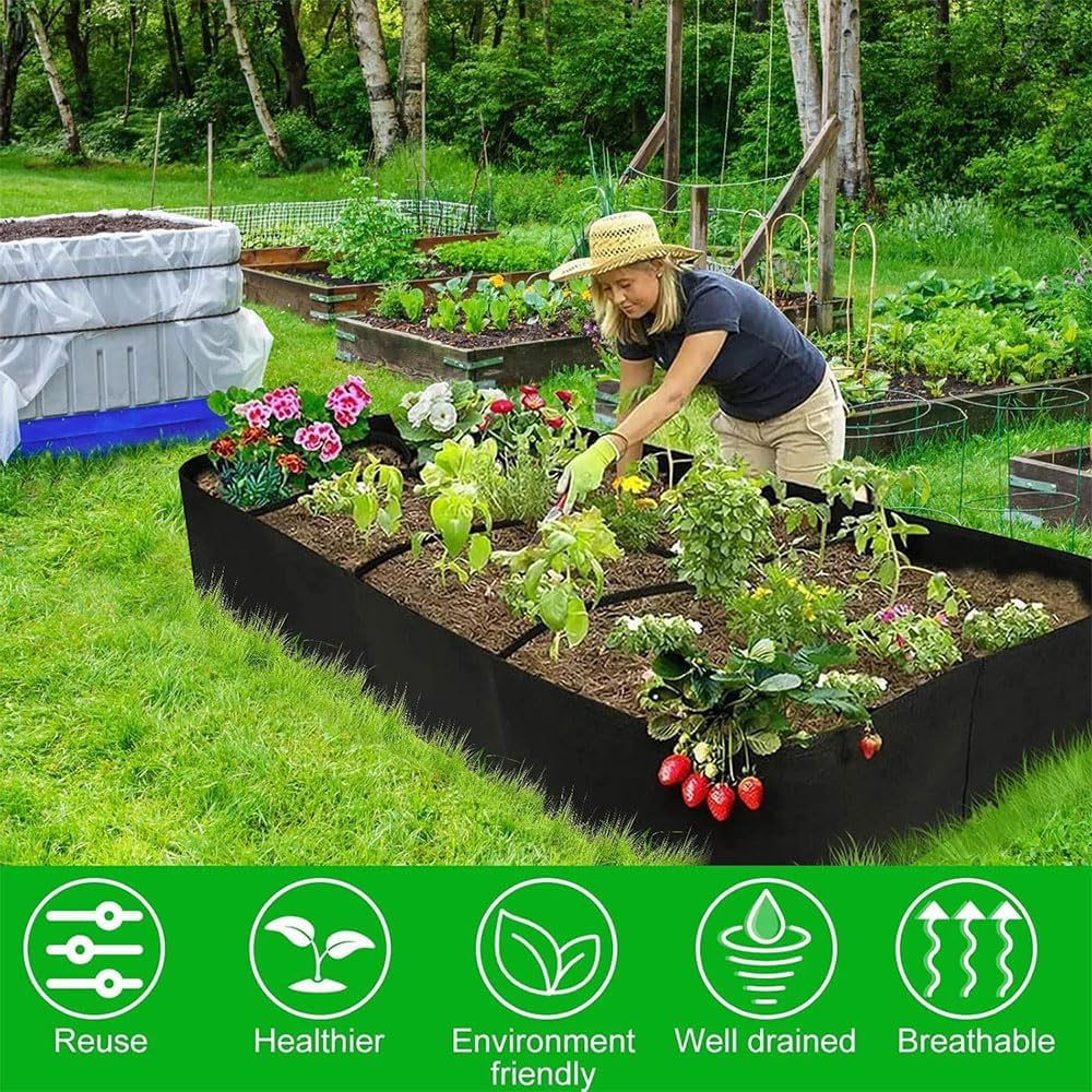 Fabric Raised Garden Bed &ndash; Rectangle Grow Bag with 8 Holes, Heavy-Duty Planter for Vegetables, Herbs, and Flowers, Breathable Fabric Planting Container for Outdoor Gardening image number 1