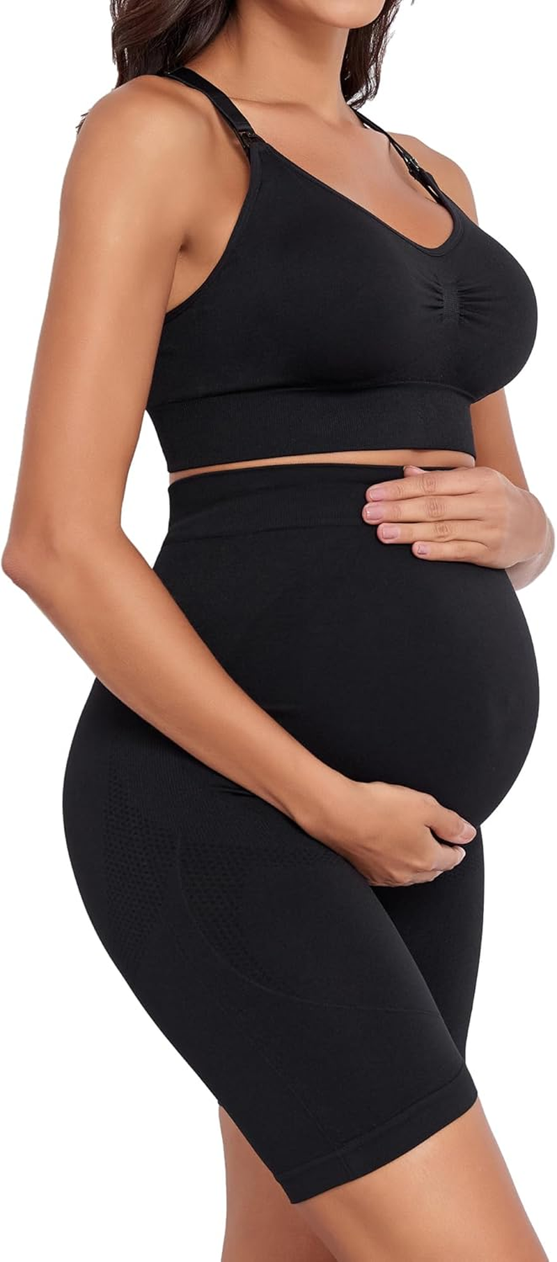 Lataly Womens Nursing Maternity 2 Piece Workout Set for Breastfeeding-Bra&Yoga Shorts for Pregnancy Activewear Outfit