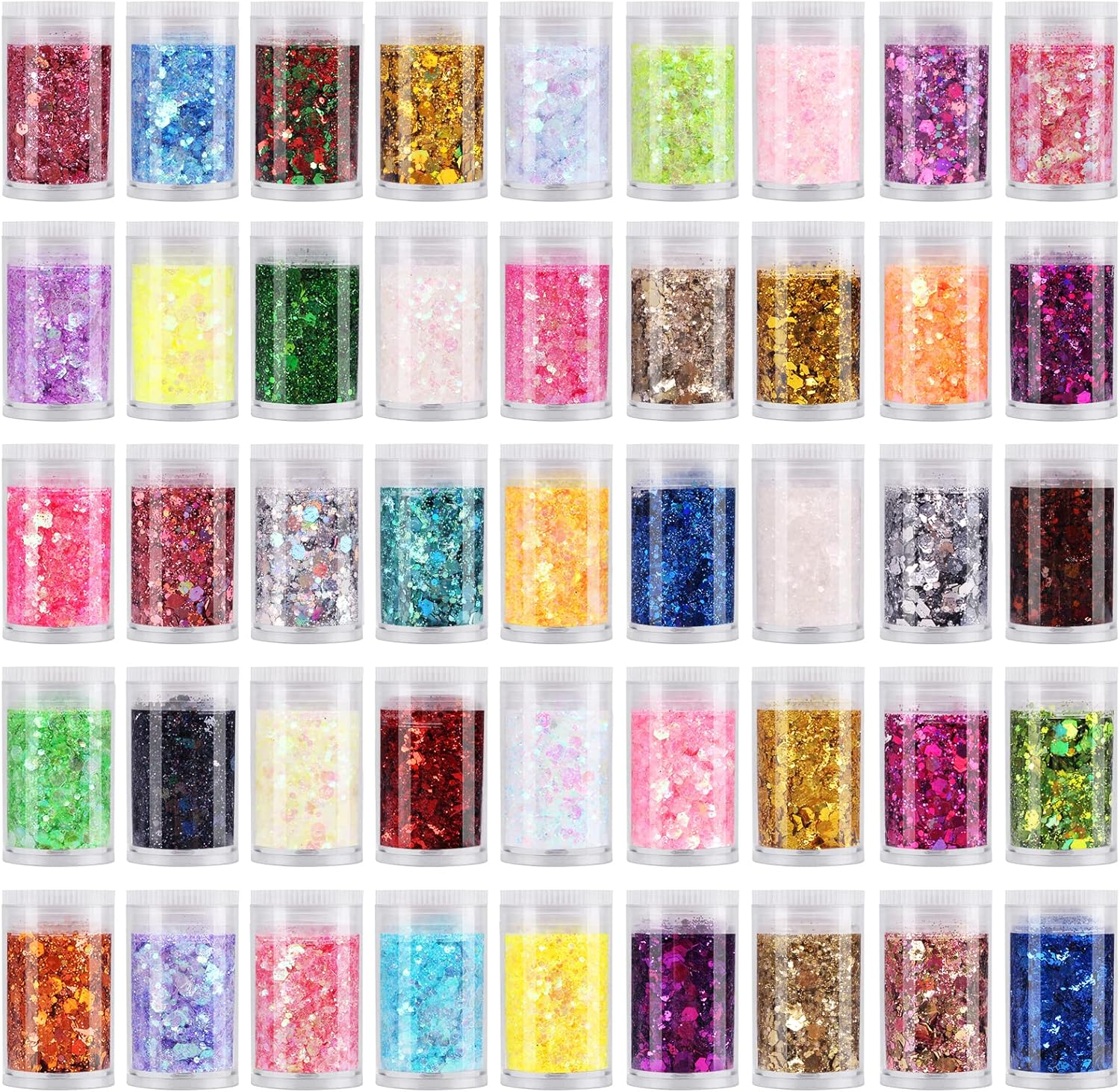 LICOOL GLITTER Chunky Fine Mixed Glitter, Set of 45 Holographic, Metallic, Iridescent Colors for Epoxy Resin DIY Craft, Nail Art, Face & Eye Makeup, Slime, Jewelry, Tumbler Making image number 3