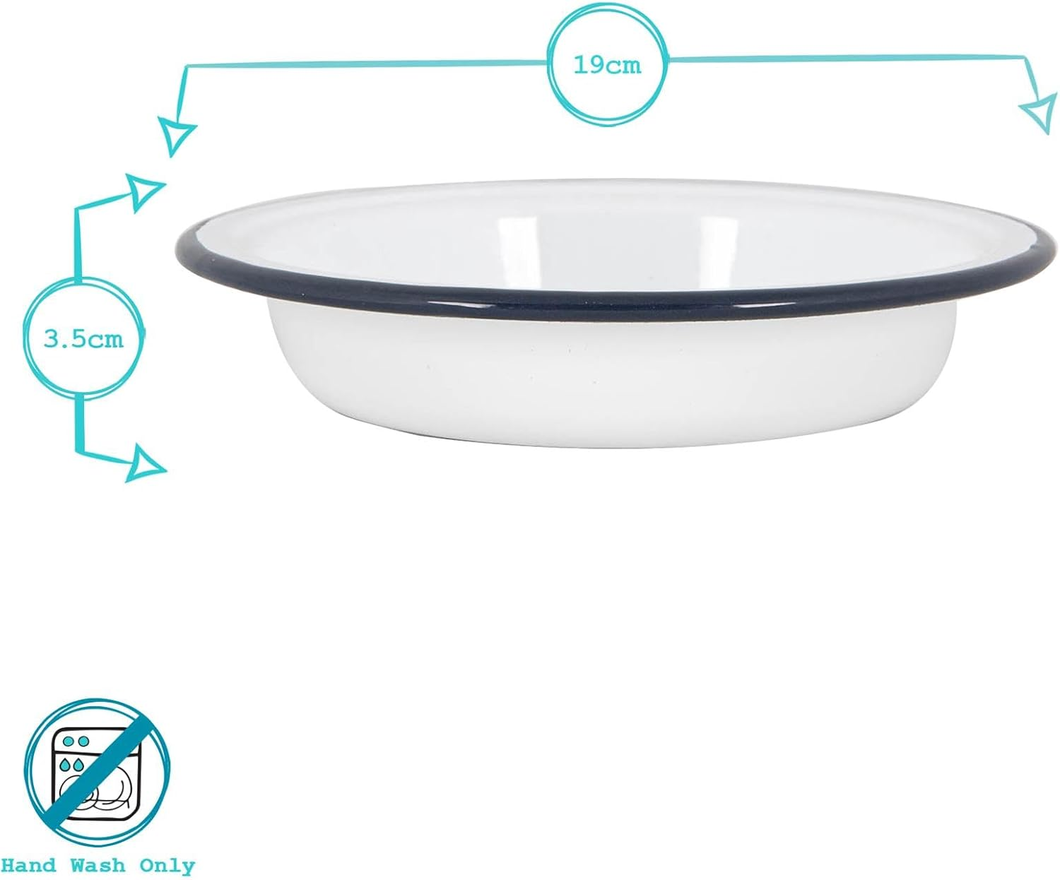 Argon Tableware White Deep Bowls - 19Cm - Pack of 6 - Blue Metal Enamel Cereal Lightweight Camping Serving Bowls for Snacks, Pasta, Cereal, Salad image number 3