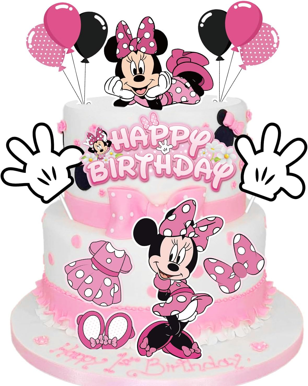 Lahe Birthday Cake Decoration, Glitter Minnie Cake Decoration, Happy Birthday Cake Decoration, Mouse Cake Topper Birthday for Girls Boys Party Decoration for Cake Decoration (Pack of 10)