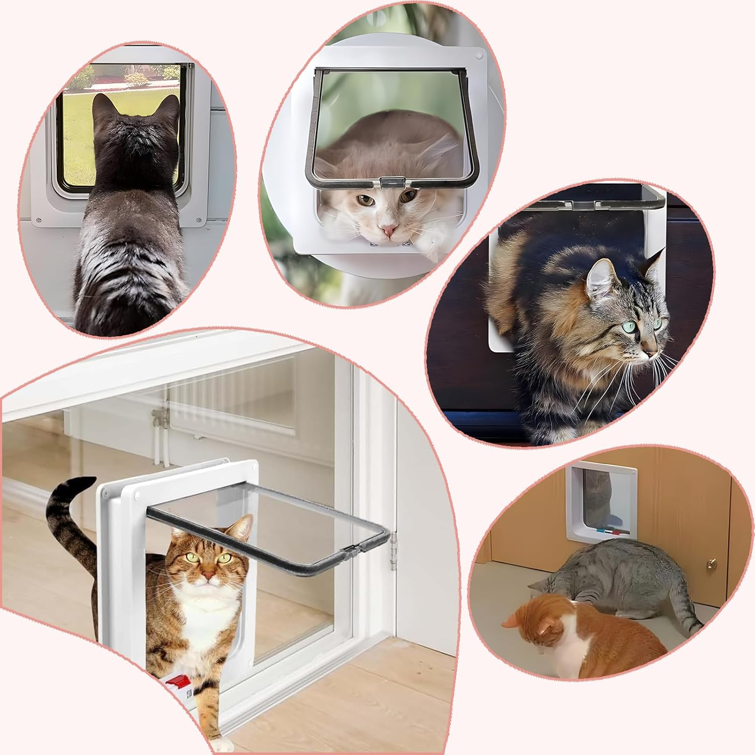 Cat Door, Xlwen Cat Flap, Dog Door, Pet Flap 4 Way, ABS Acrylic Cat Flap Interior Door, Pet Door for Indoor Outdoor Door, Window, Wall, for Cats and Dogs, Weatherproof, Easy Installation