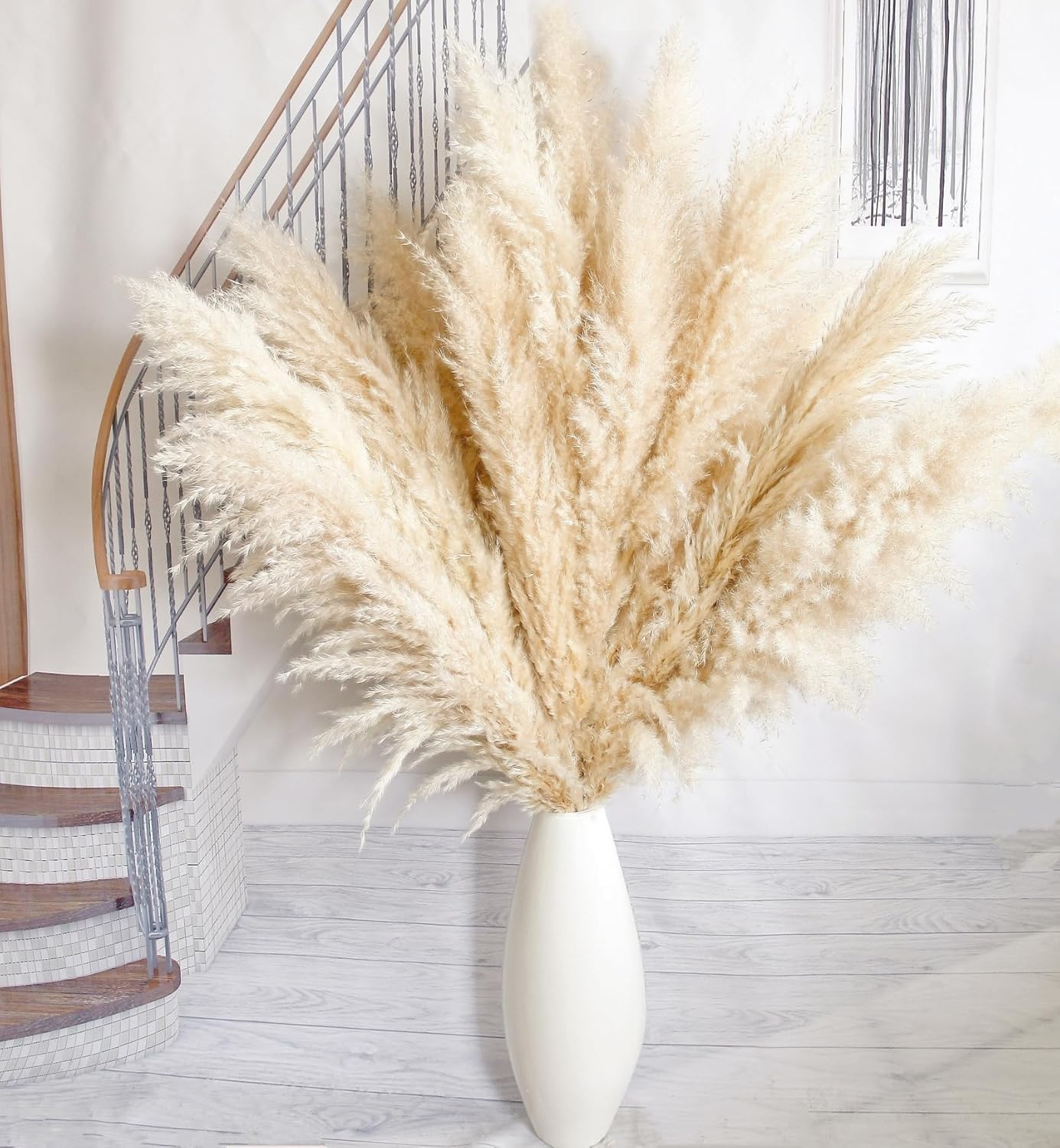 10Pcs 40'' Pampas Grass Tall Decor - Pompas Floral, Tall Pampas Grass for Floor Vases, Living Room Floor, Floor Plants, Plumas Para, and Grass Wall Decor image number 4