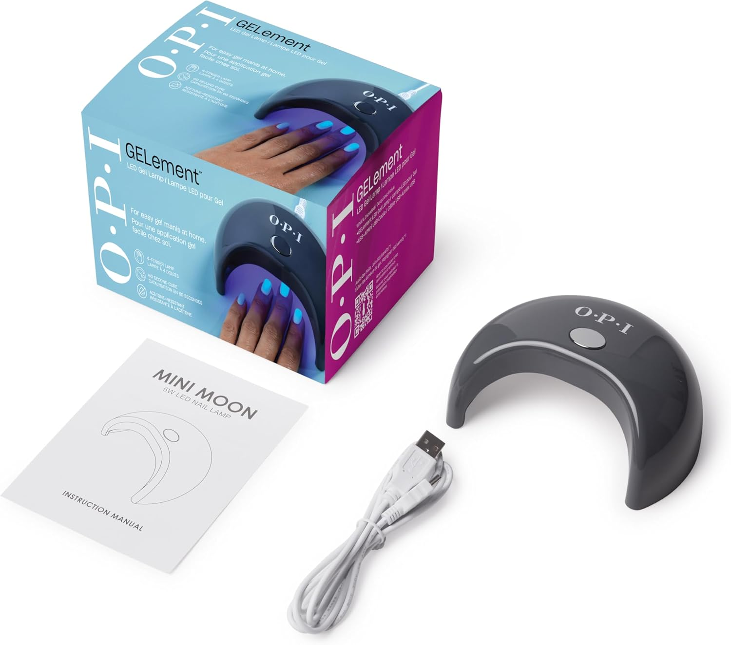 OPI Gelement LED Curing Lamp for Gel Nail Polish | DIY Professional Salon Quality Manicure Results | 4 Finger Design & Mirrored Interior for Curing | 60 Second Timer image number 2