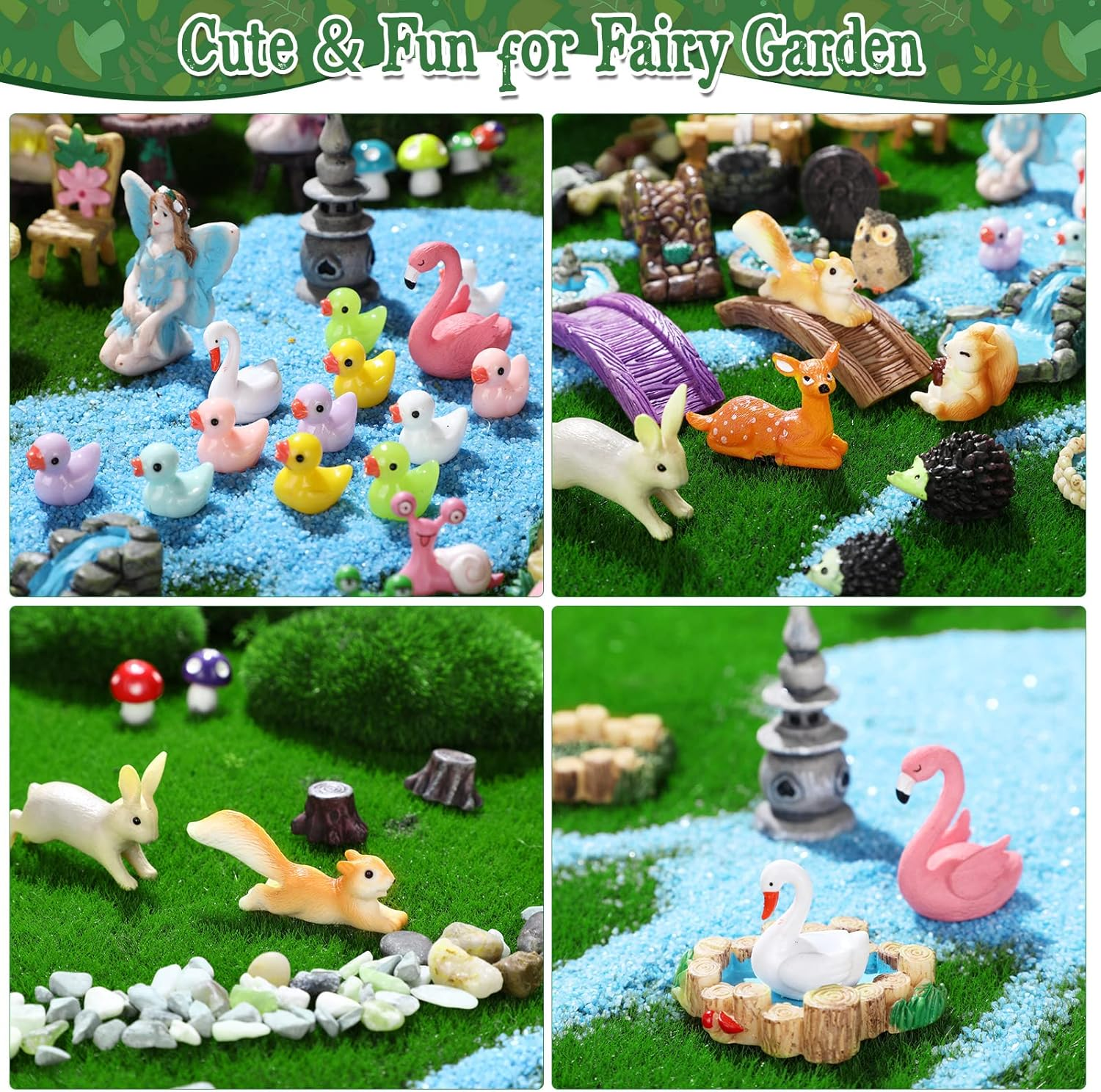 120 Pieces Garden Kit Accessories Garden Animals Miniatures Fairies Miniature Figurines Micro Landscape Ornaments DIY Kit for Outdoor Yard Lawn