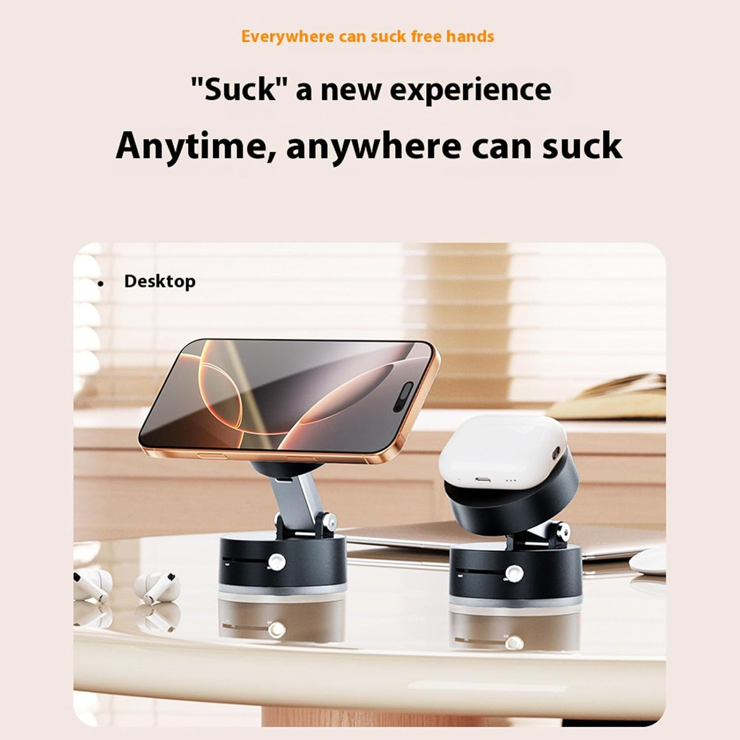 Leeneen 2025 New Strong Magnetic Vacuum Suction Phone Holder,For Car/Home/Smooth Surface/Mirror/Glass Foldable and Retractable Vacuum Magnetic Suction Phone Mount Bracket (White) - Pink image number 5