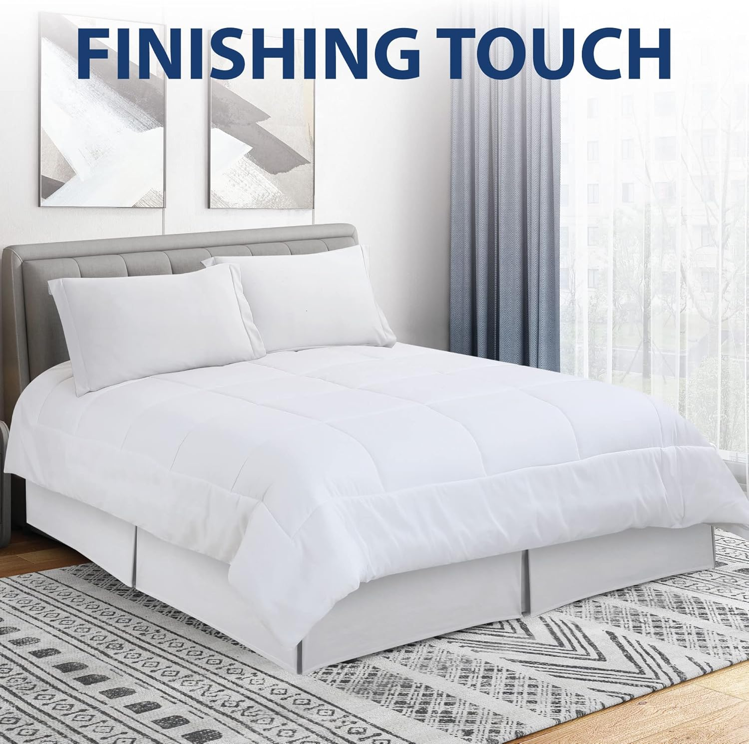 Luxury Double Brushed Microfiber Bed Skirt, Ultra Soft, Hypoallergenic, and Wrinkle Resistant - White, Queen image number 2