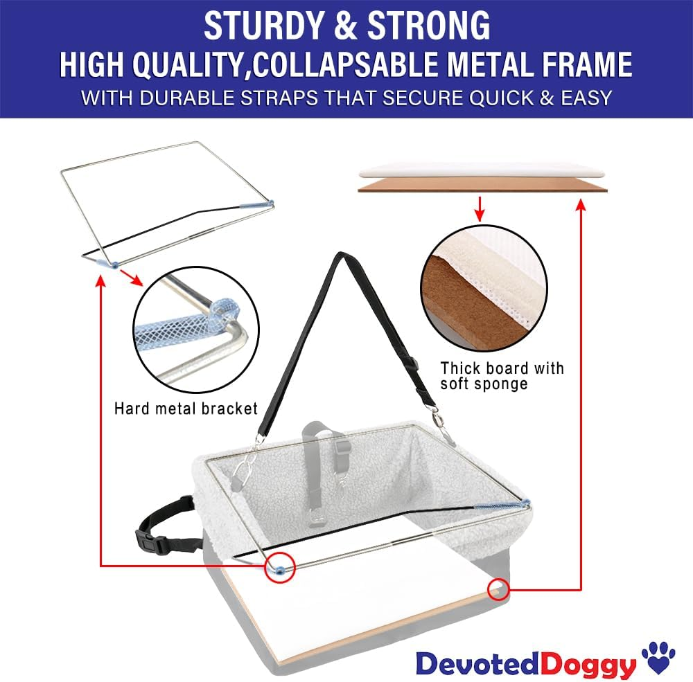 Deluxe Dog Car Seat Fits Pets up to 15Lbs, Dog Booster Seat, Padded Cushioning, Adjustable Straps, Metal Frame Encasing, Installs in Seconds, Collapsible Canvas and Easy to Clean image number 4